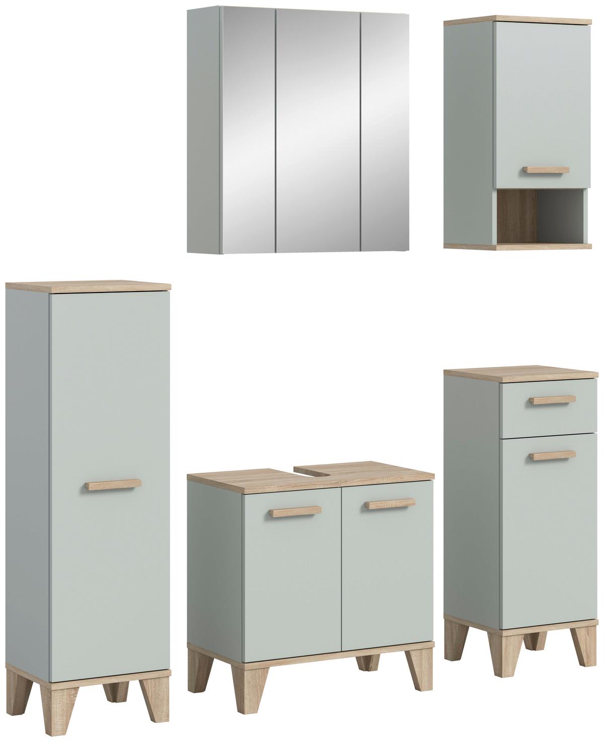 Badezimmer Star 5-tlg. ca. 128 cm Eiche/Graugrün - Graugrün/Eiche San Remo, MODERN, Holzwerkstoff/Kunststoff (128cm) - MID.YOU