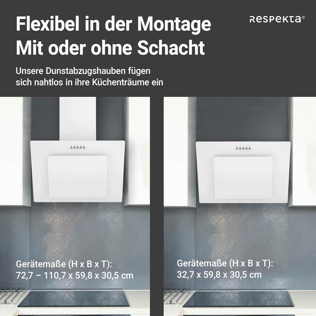 Dunstabzugshaube Leila Metall /Glas Weiß B: ca. 60 cm - Weiß, Trend, Glas/Metall (59,8/72,7-110,7/30,5cm) - Respekta