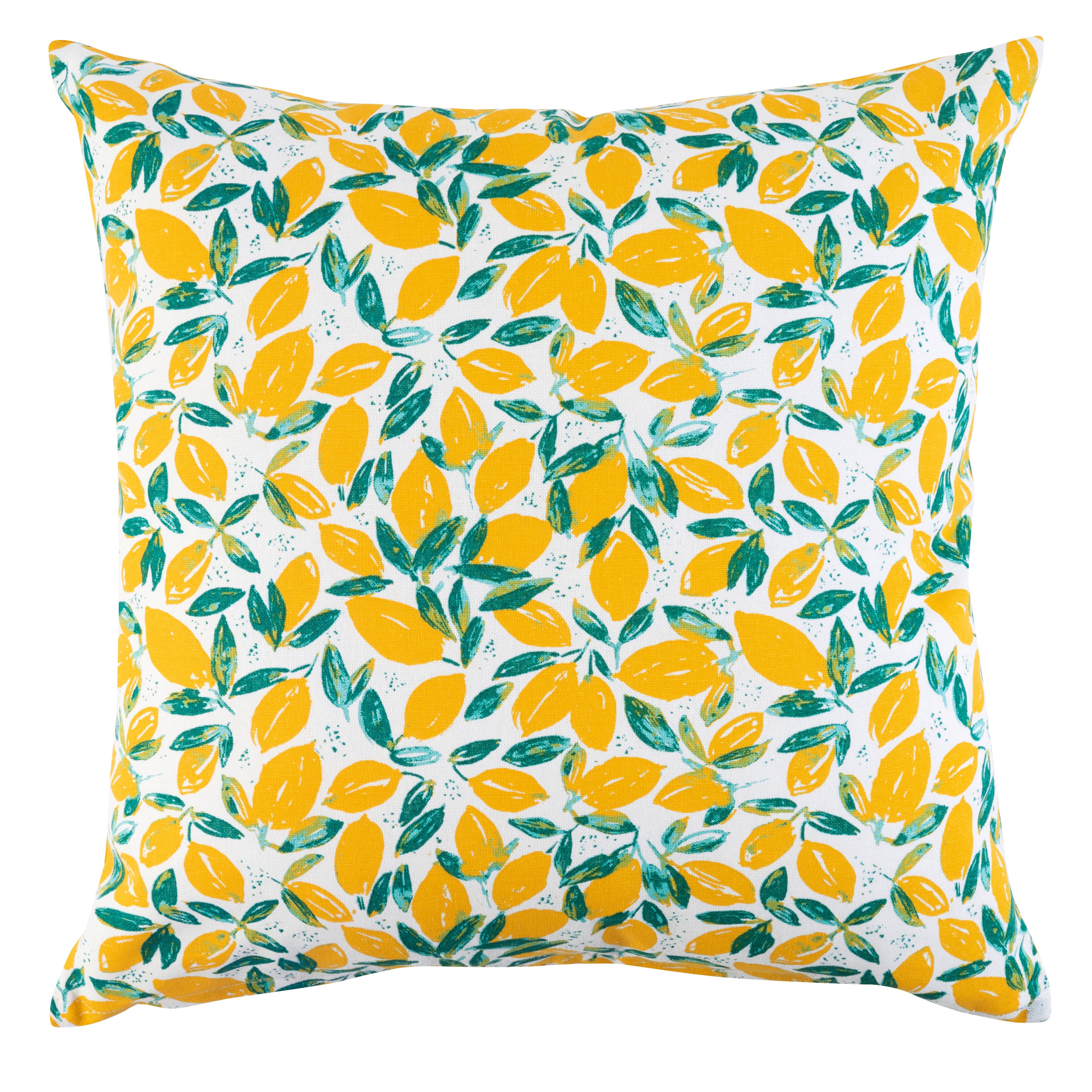 Zierkissen Zitrone Gelb/Grün/Weiß ca. 45x45cm - Gelb/Weiß, Textil (45/45cm)
