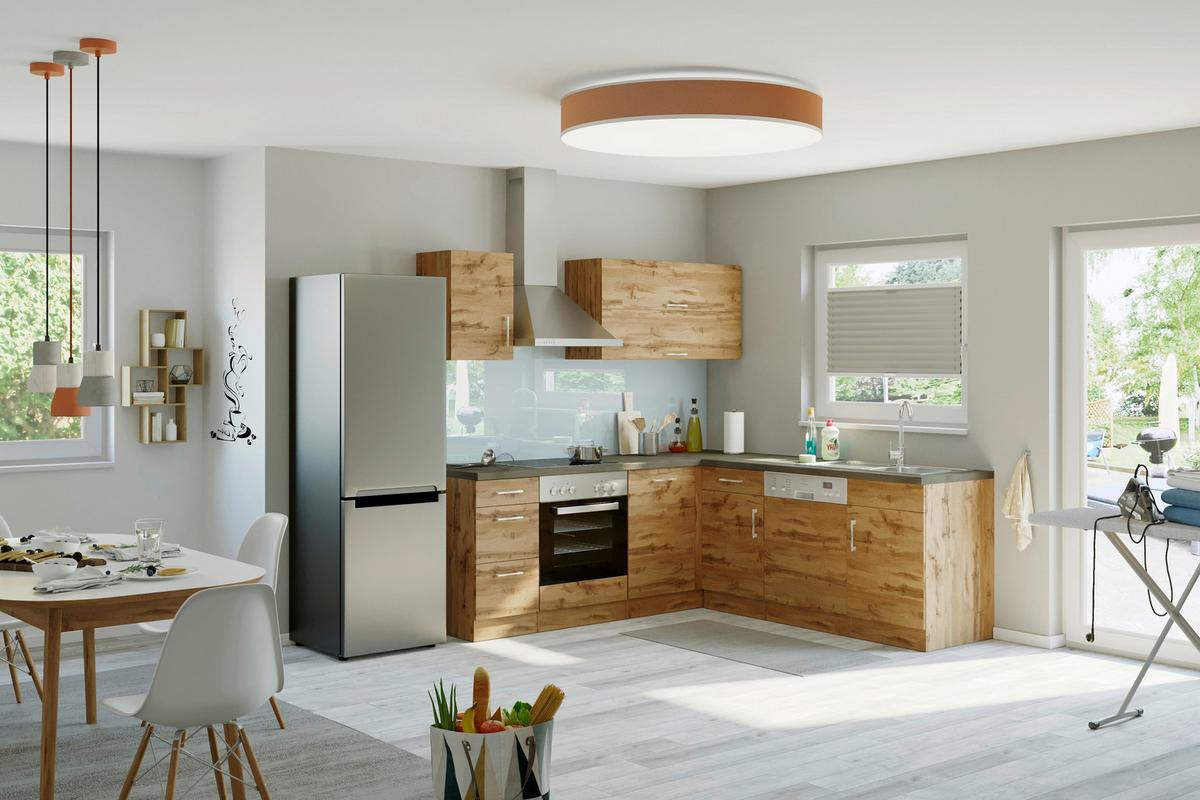 Eckküche Winkelblock mit Geräten ca. 210x210 cm Eiche - Chromfarben/Schieferfarben, MODERN, Holzwerkstoff/Metall (210/210cm) - Held