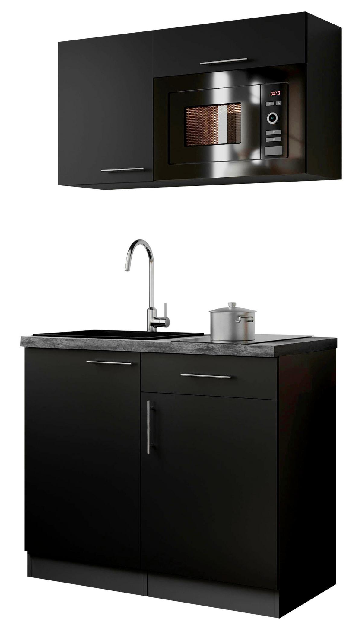 Miniküche Oliver m. Geräten ca. 100cm Schwarz - Schwarz/Grau, Trend, Holzwerkstoff/Metall (100cm) - Respekta
