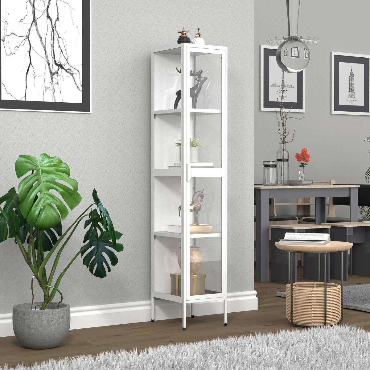 Vitrine Floka XL Weiß - Transparent/Weiß, Design, Glas/Metall (30/160/35cm) - MID.YOU