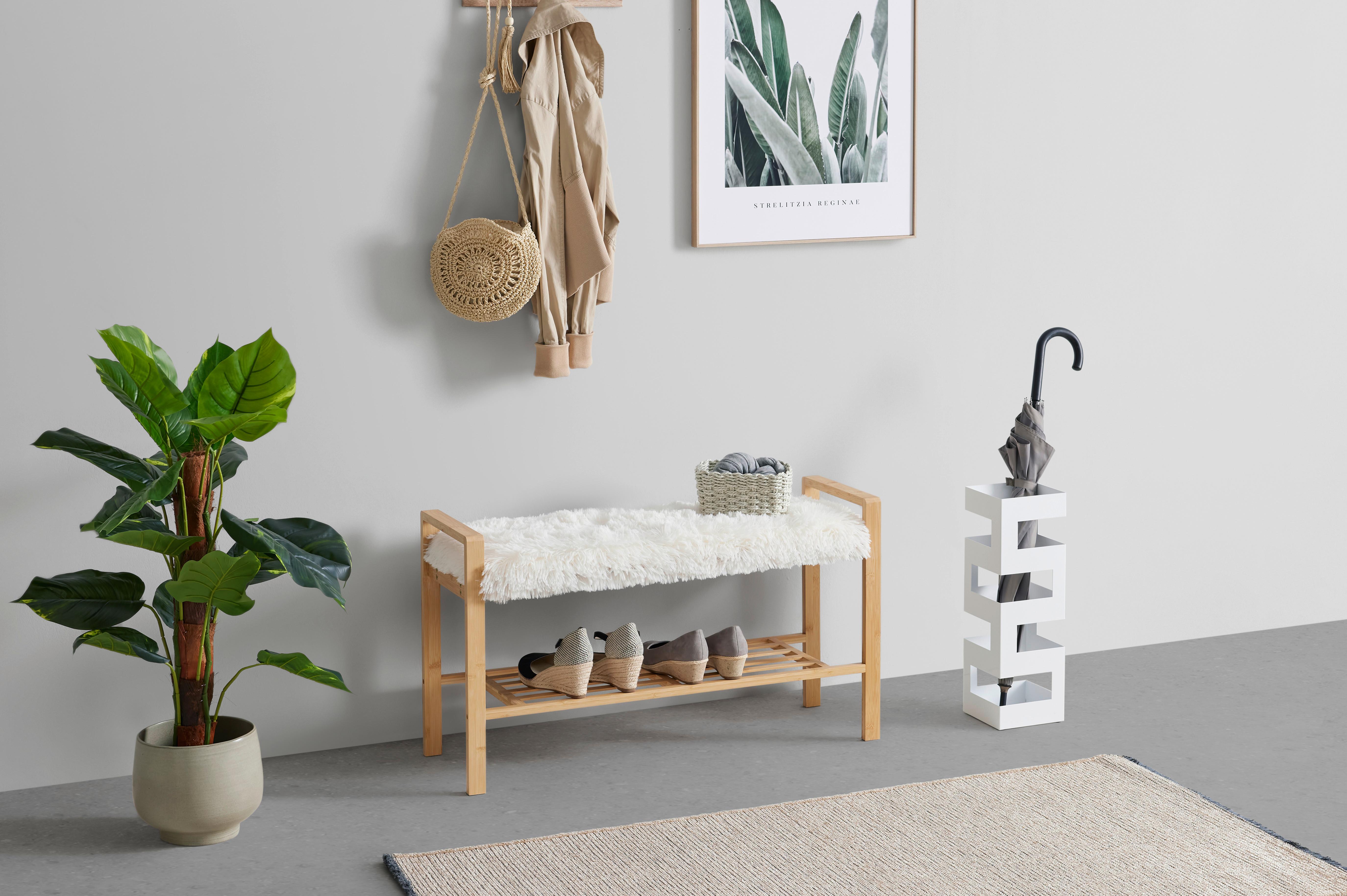 HALLBÄNK ADUA -SB- -EXKLUSIV- - vit/naturfärgad, Modern, trämaterial/textil (87/50/30cm) - Mömax