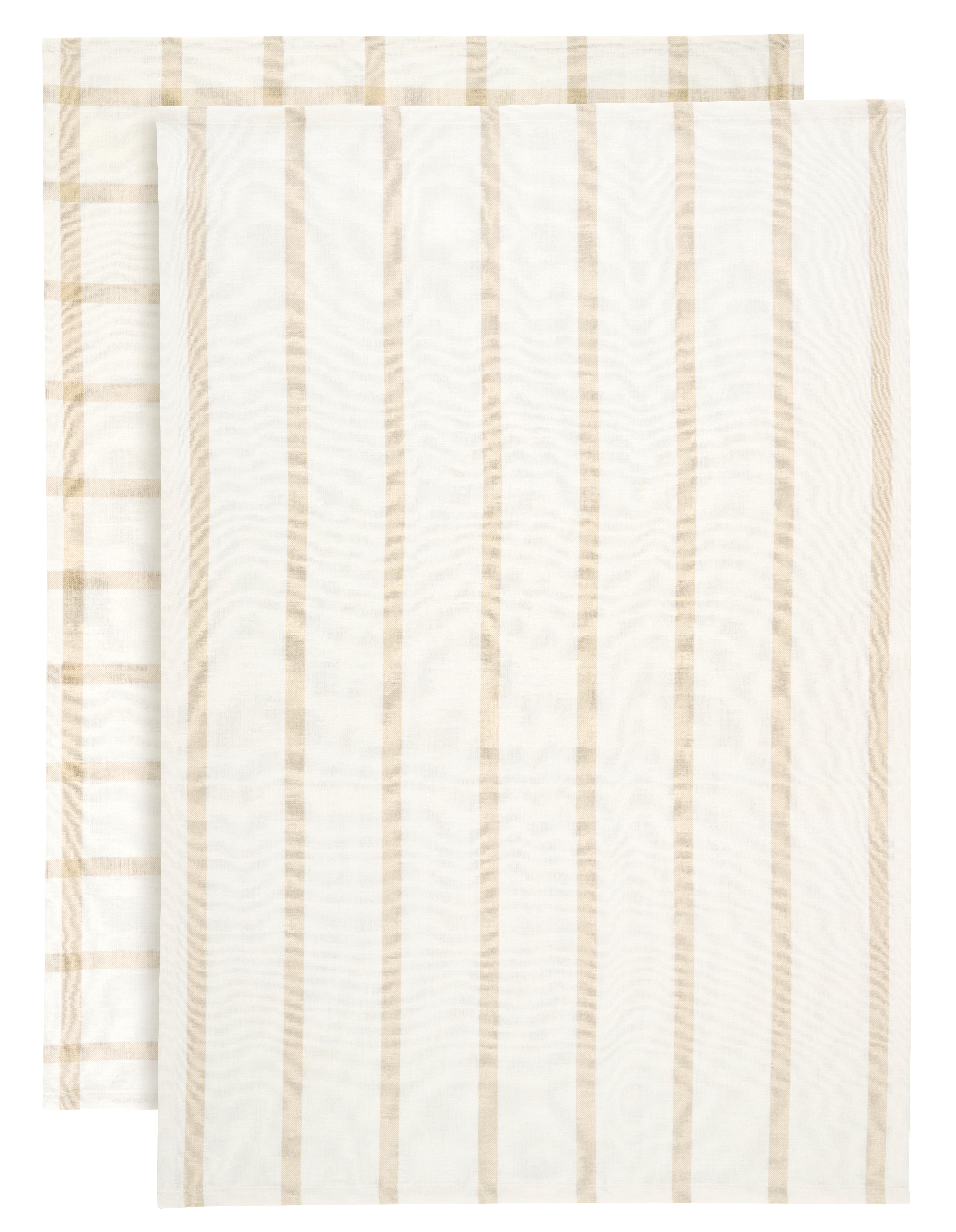 Geschirrtuch-Set Emma Weiß/Beige, 2-teilig - Beige/Weiß, KONVENTIONELL, Textil (50/70cm) - Mömax