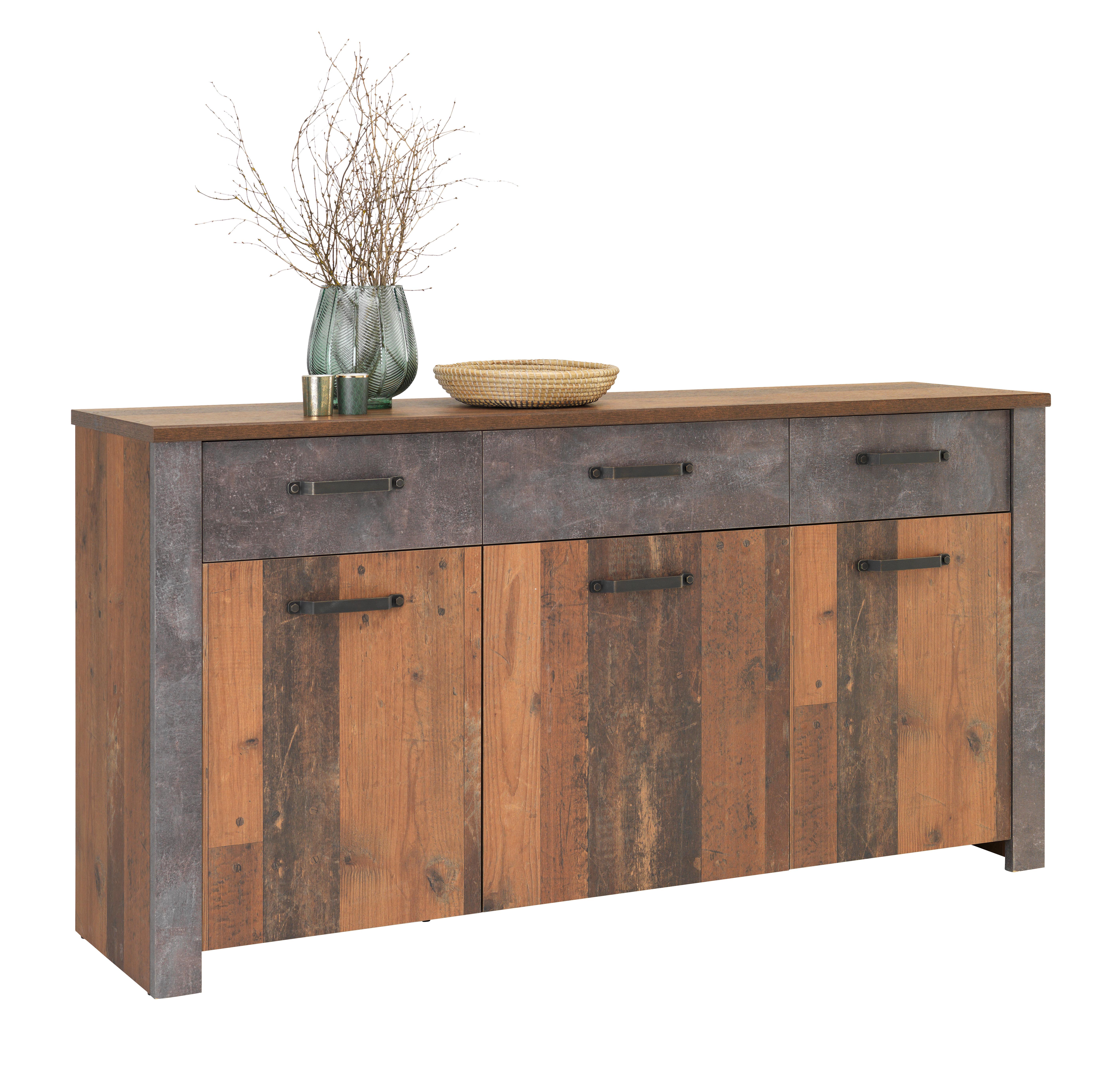Comodă Ontario - culoare lemn stejar/gri, Modern, material pe bază de lemn (162/86/41,5cm) - Ondega