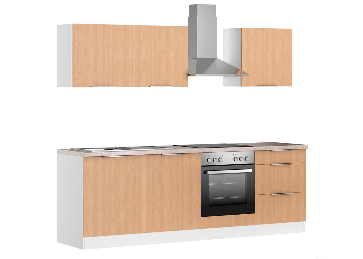 Küchenblock Glasgow m. Geräten Eichefarben/Weiß - Eichefarben/Beige, LIFESTYLE, Holzwerkstoff/Metall (240cm) - Held