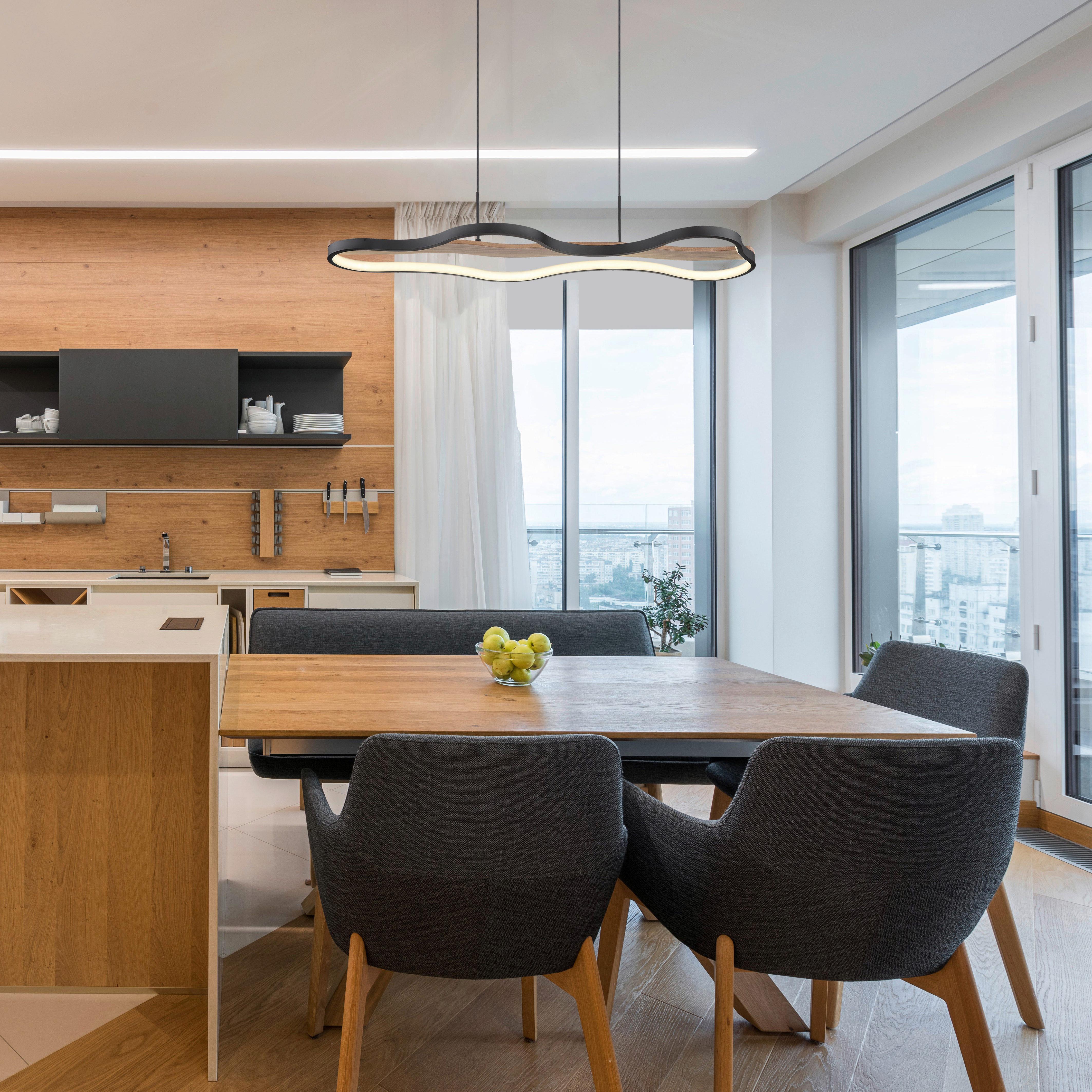 LED-Hängeleuchte Bezzy Opal/Schwarz/Braun max. 30 W - Dunkelbraun/Opal, Design, Holz/Kunststoff (80,6/29/150cm) - Globo