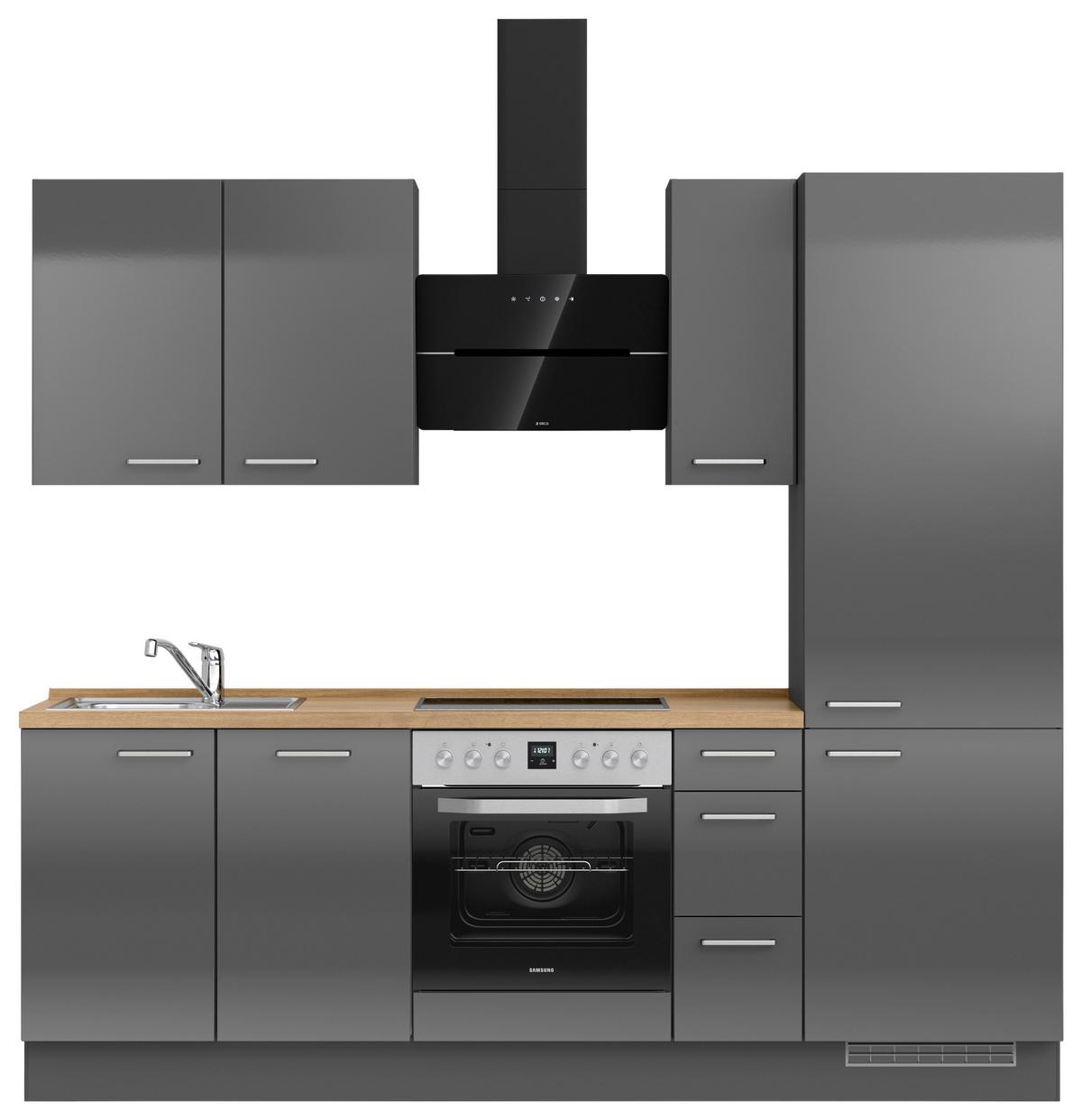 Küchenblock Flash m. Geräten Schieferfarben - Schieferfarben/Edelstahlfarben, MODERN, Holzwerkstoff/Metall (240cm) - Nobilia