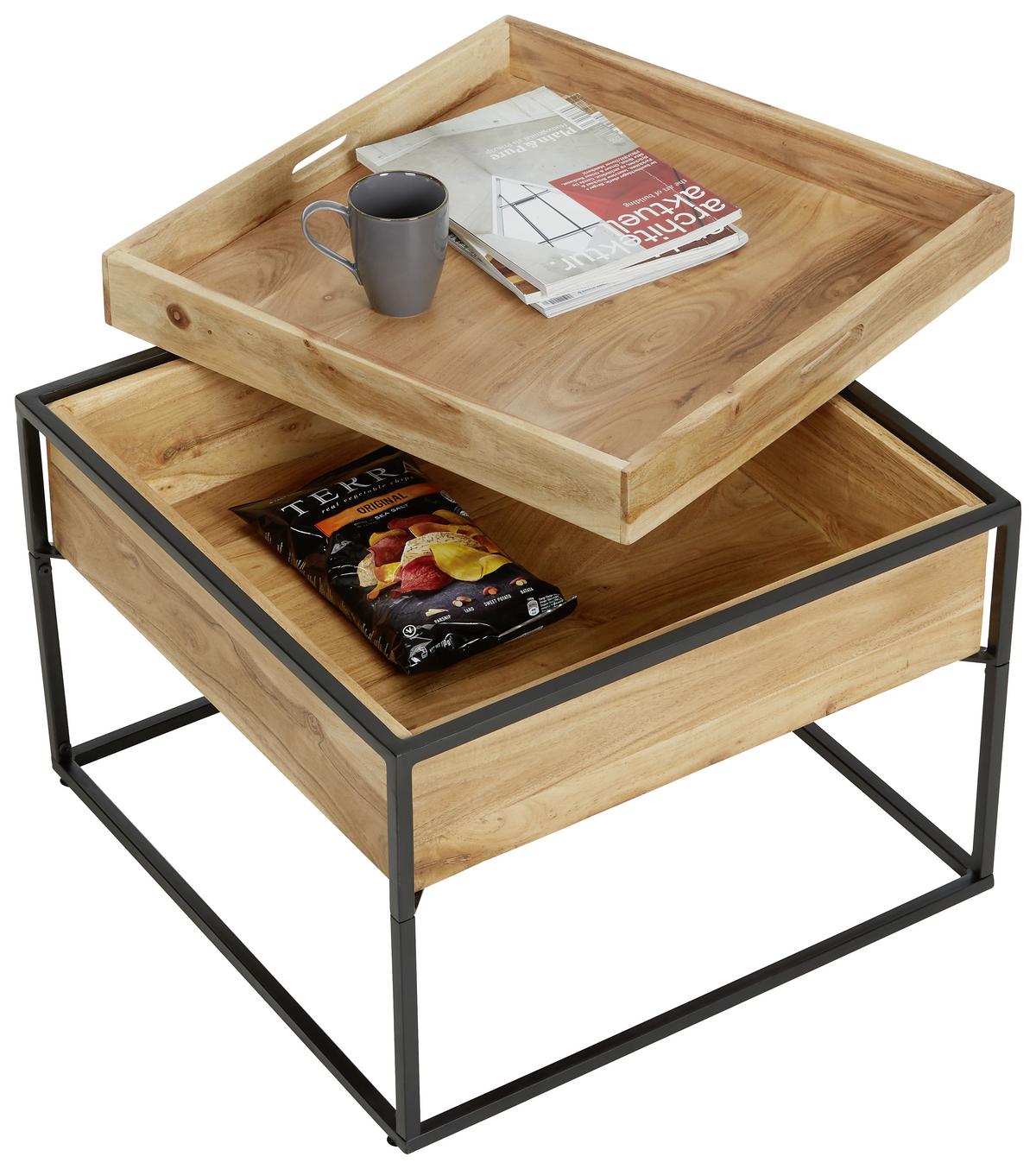 Dohányzóasztal, Akác Connor - akáciaszínű/fekete, Lifestyle, fa/fém (60/60/40cm) - Zandiara