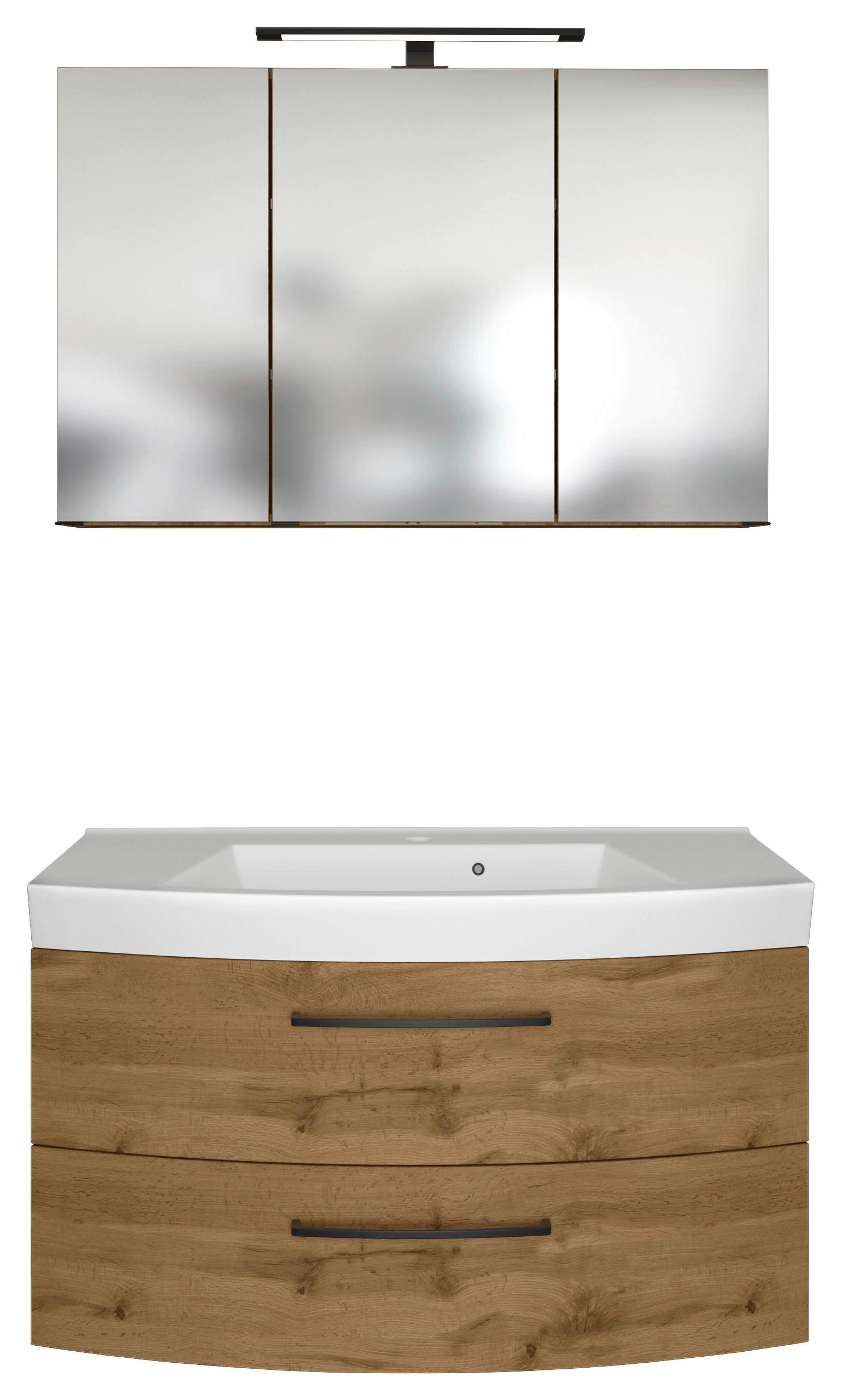 Badezimmer Manchester 2-tlg. ca. 100 cm Weiß - Eichefarben/Weiß, MODERN, Keramik/Holzwerkstoff (100cm) - Held