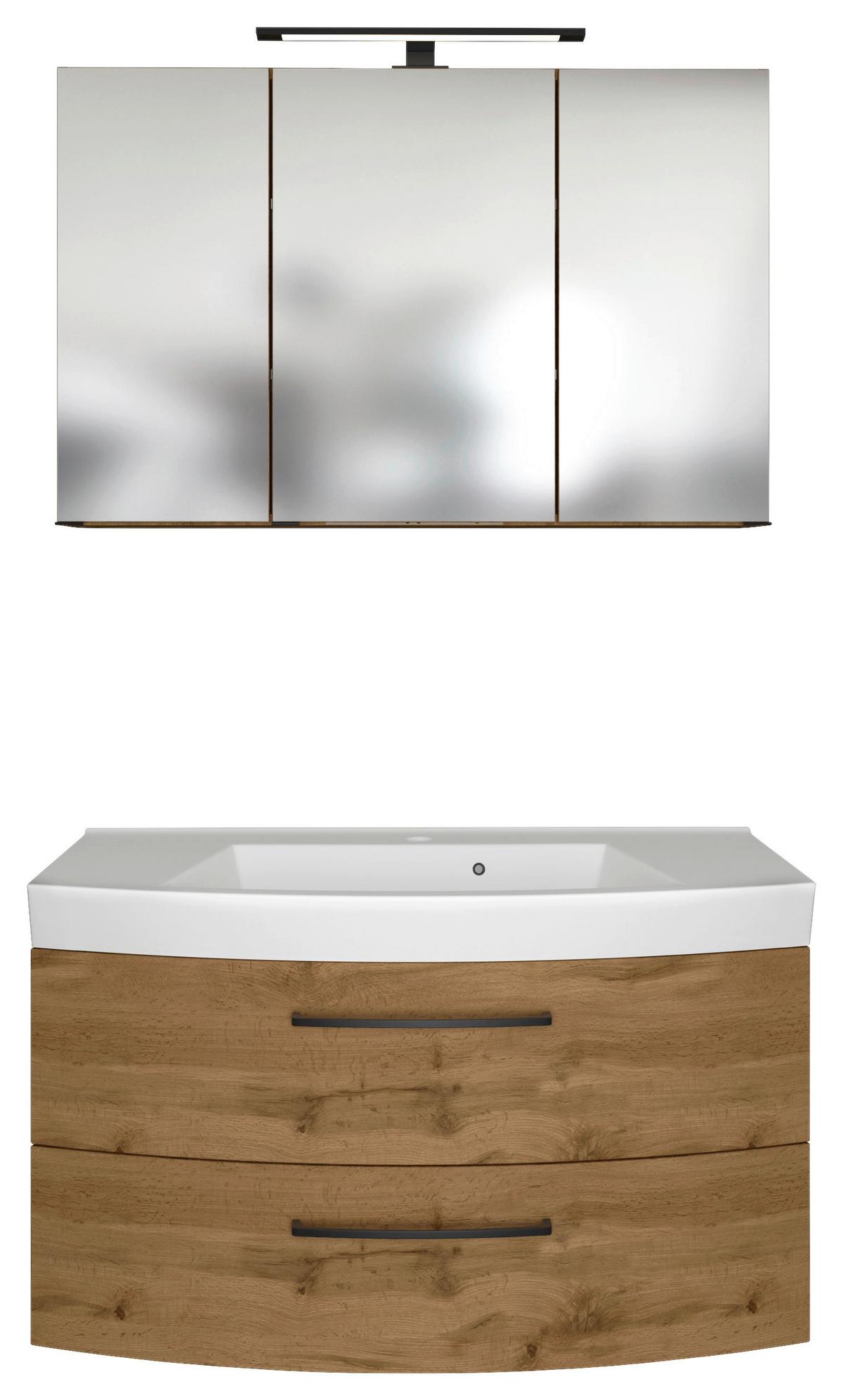 Badezimmer Manchester 2-tlg. ca. 100 cm Weiß - Eichefarben/Weiß, MODERN, Keramik/Holzwerkstoff (100cm) - Held