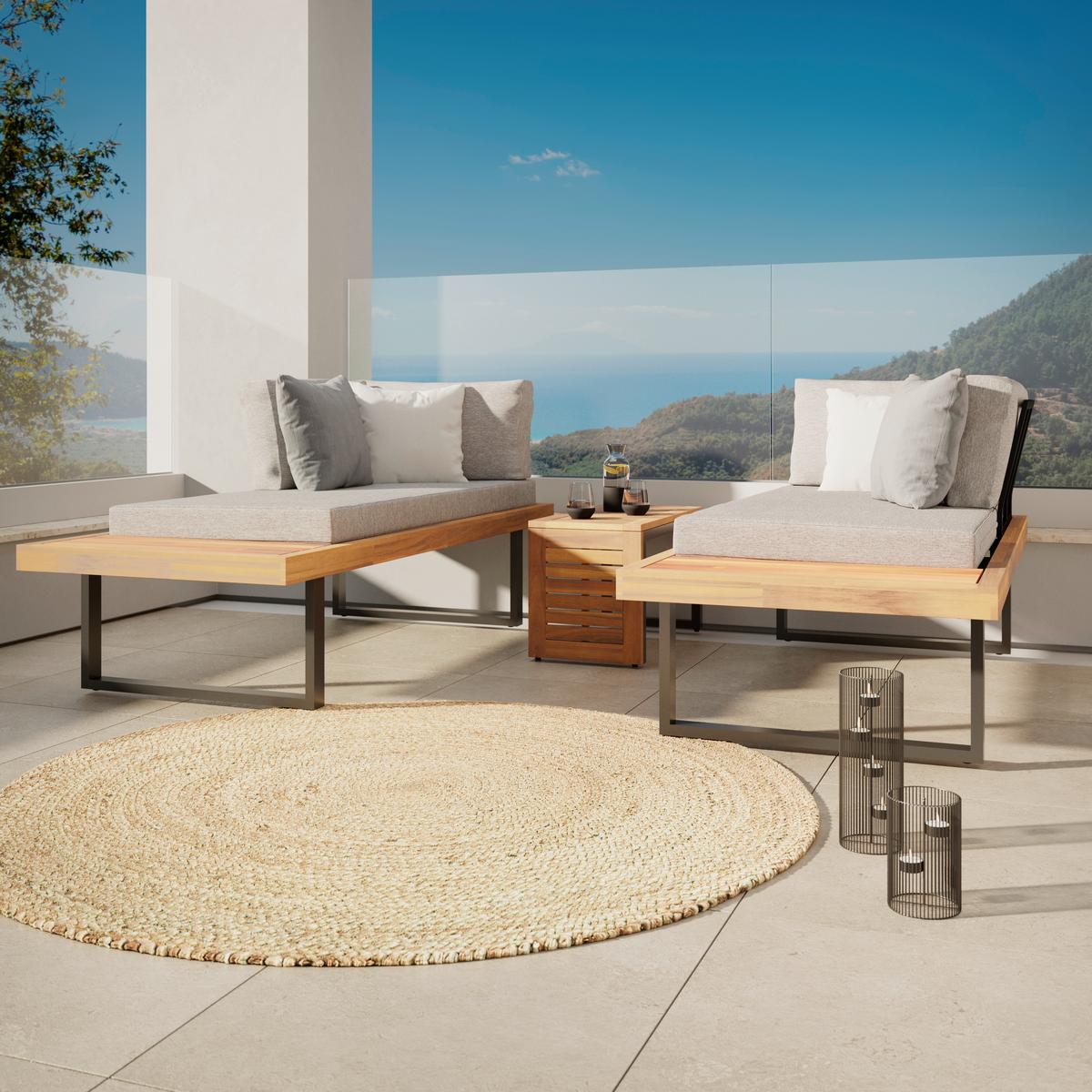 Lounge Garnitura Adam, Akacija, Siva, 3-Delno - siva, Moderno, kovina/les (175/71/68cm) - Mömax