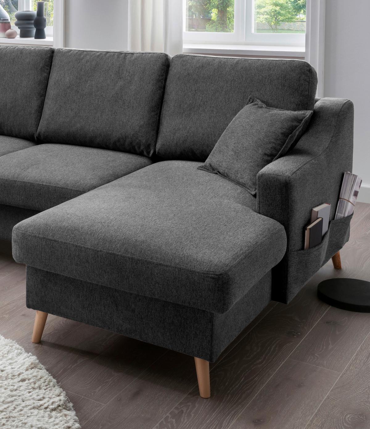 Wohnlandschaft Valentina Anthrazit Struktur - Anthrazit/Naturfarben, KONVENTIONELL, Holz/Textil (200/301/150cm) - P & B