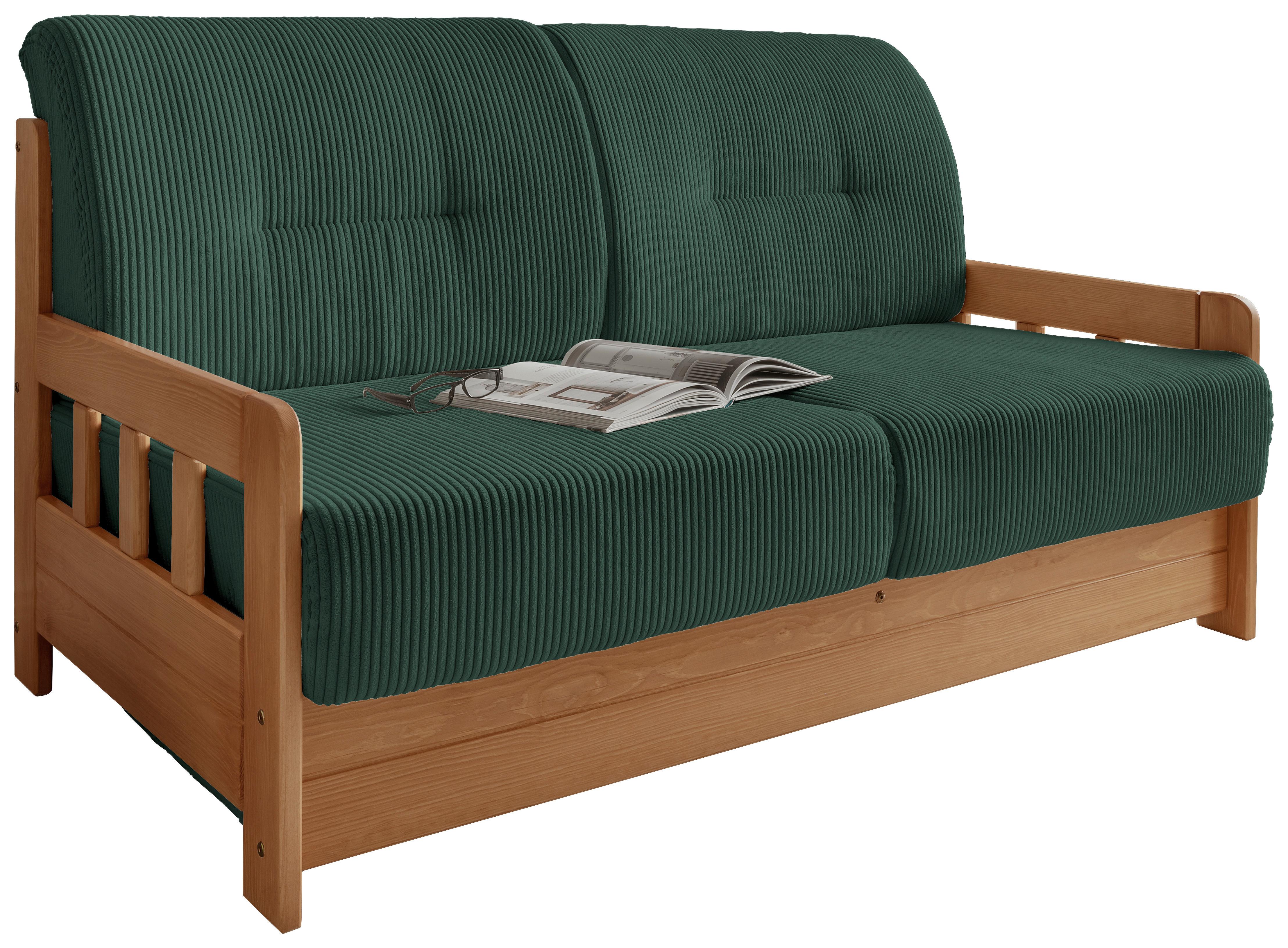 Schlafsofa Camino Holzkorpus Kiefer/Dunkelgrün - Dunkelgrün/Kieferfarben, MODERN, Holz/Textil (154/88/90cm) - Livetastic