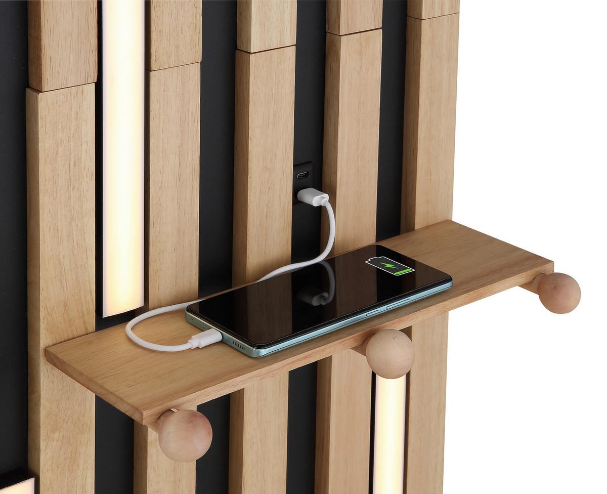 LED-WANDLEUCHTE 78413 DUANE - Weiss/Schwarz, Natur, Holz/Kunststoff (50/110cm) - Globo