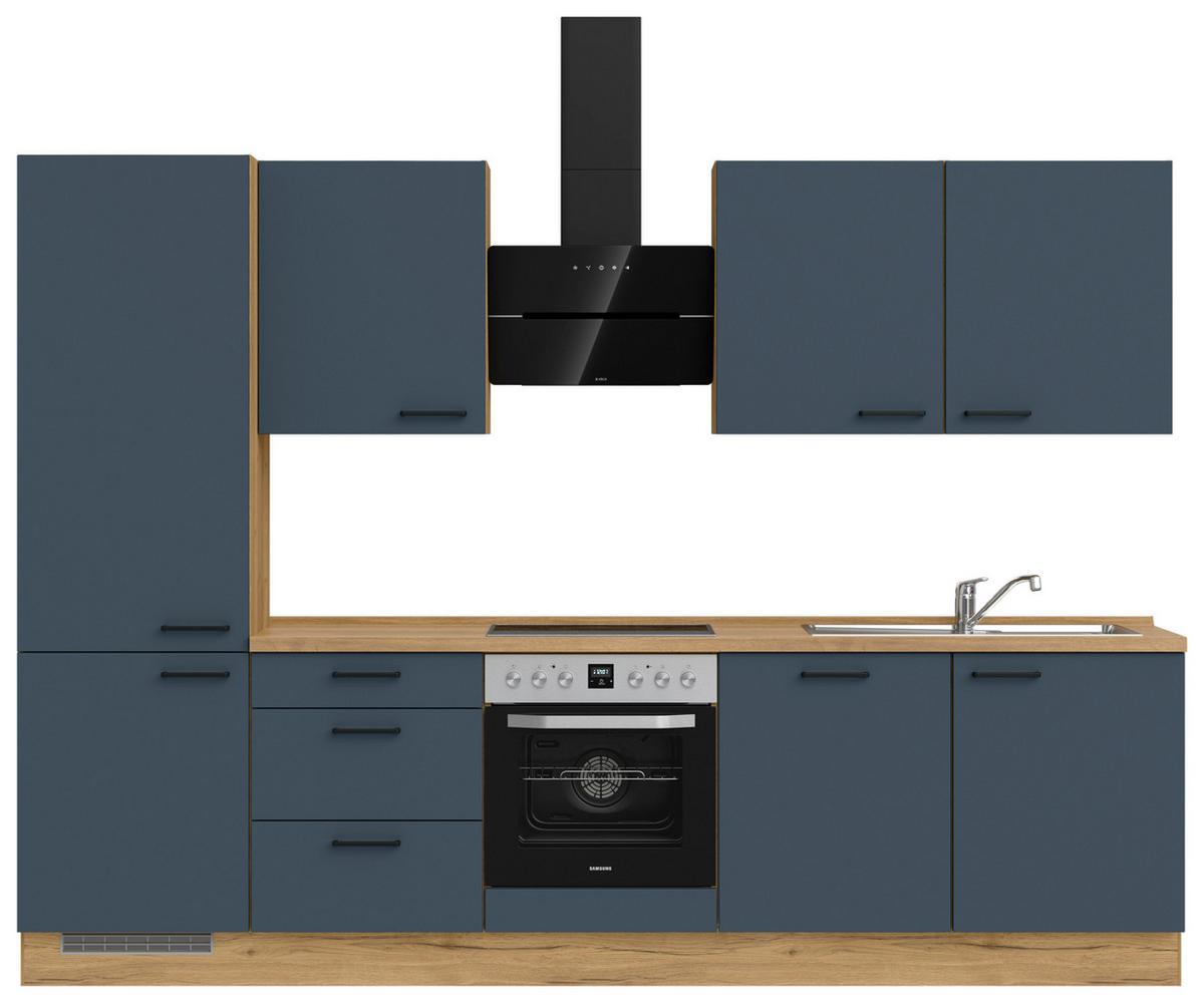 Küchenblock Easytouch High m. Geräten Dunkelblau - Eichefarben/Schwarz, MODERN, Holzwerkstoff/Metall (300cm) - Nobilia