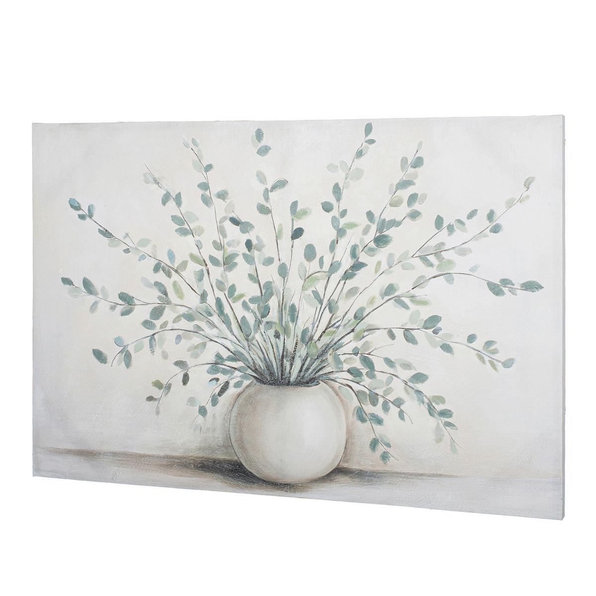 Leinwandbild Vase mit Eukalyptus Creme/Hellgrün - Creme/Hellgrün, Basics, Textil (120/80/3,5cm)
