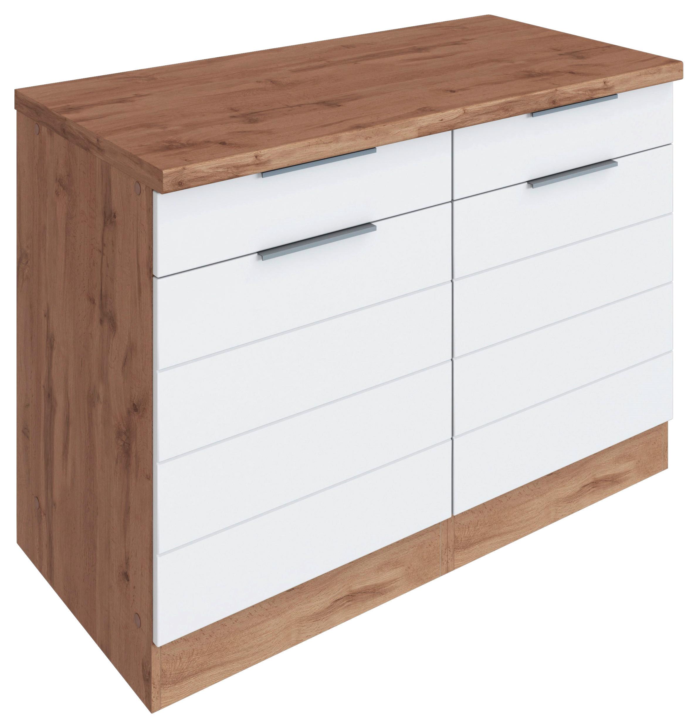 Küchenunterschrank Florenz ca. 120 cm Weiß/Eiche - Eiche Wotan/Weiß, Design, Holzwerkstoff/Metall (120/86/60cm) - Held