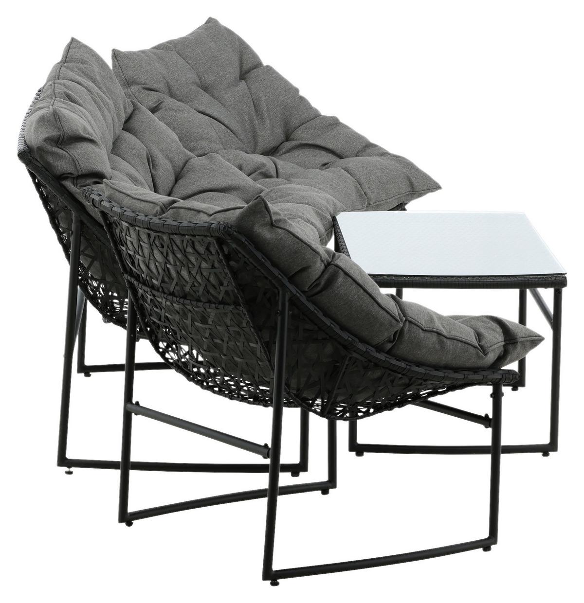 Loungegarnitur Tina 4-tlg. Grau/Schwarz - Schwarz/Grau, KONVENTIONELL, Kunststoff/Textil - Gardenson