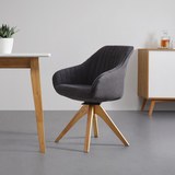 Armlehnstuhl in Grau 'Leonie' - Eichefarben/Grau, MODERN, Holz/Textil (60/84/61cm) - Bessagi Home