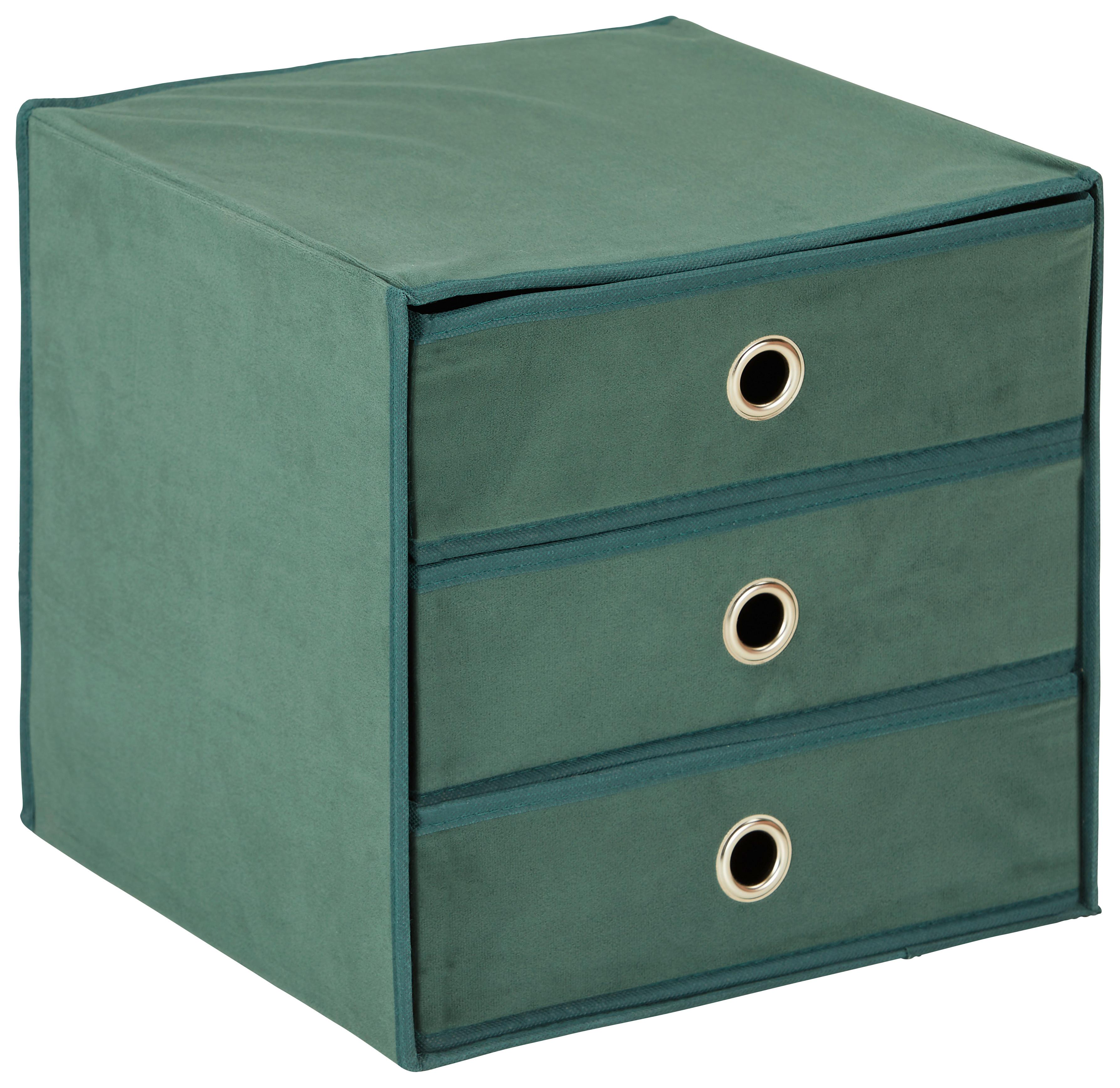 Schubladenbox Mona aus Samt in Dunkelgrün - Dunkelgrün, Karton/Textil (32/31,5/32cm) - Mömax