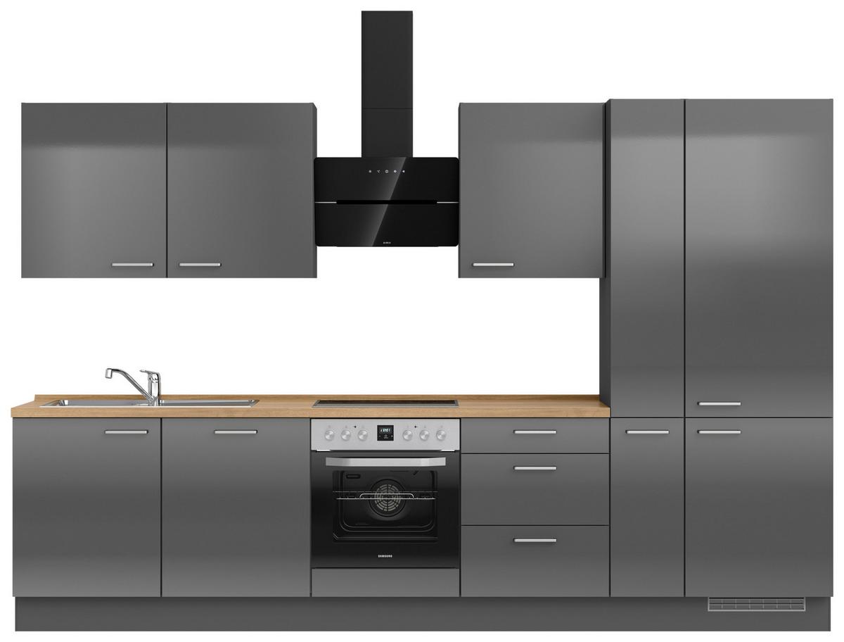 Küchenblock Flash High m. Geräten Schieferfarben - Schieferfarben/Edelstahlfarben, MODERN, Holzwerkstoff/Metall (330cm) - Nobilia