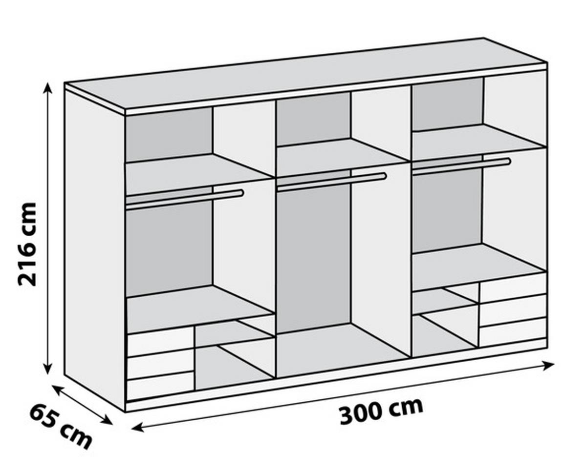 Schwebetürenschrank Level 36A ca. 300x216 cm Eiche m.Spiegel - Chromfarben/Eichefarben, MODERN, Glas/Holzwerkstoff (300/216/65cm) - MID.YOU