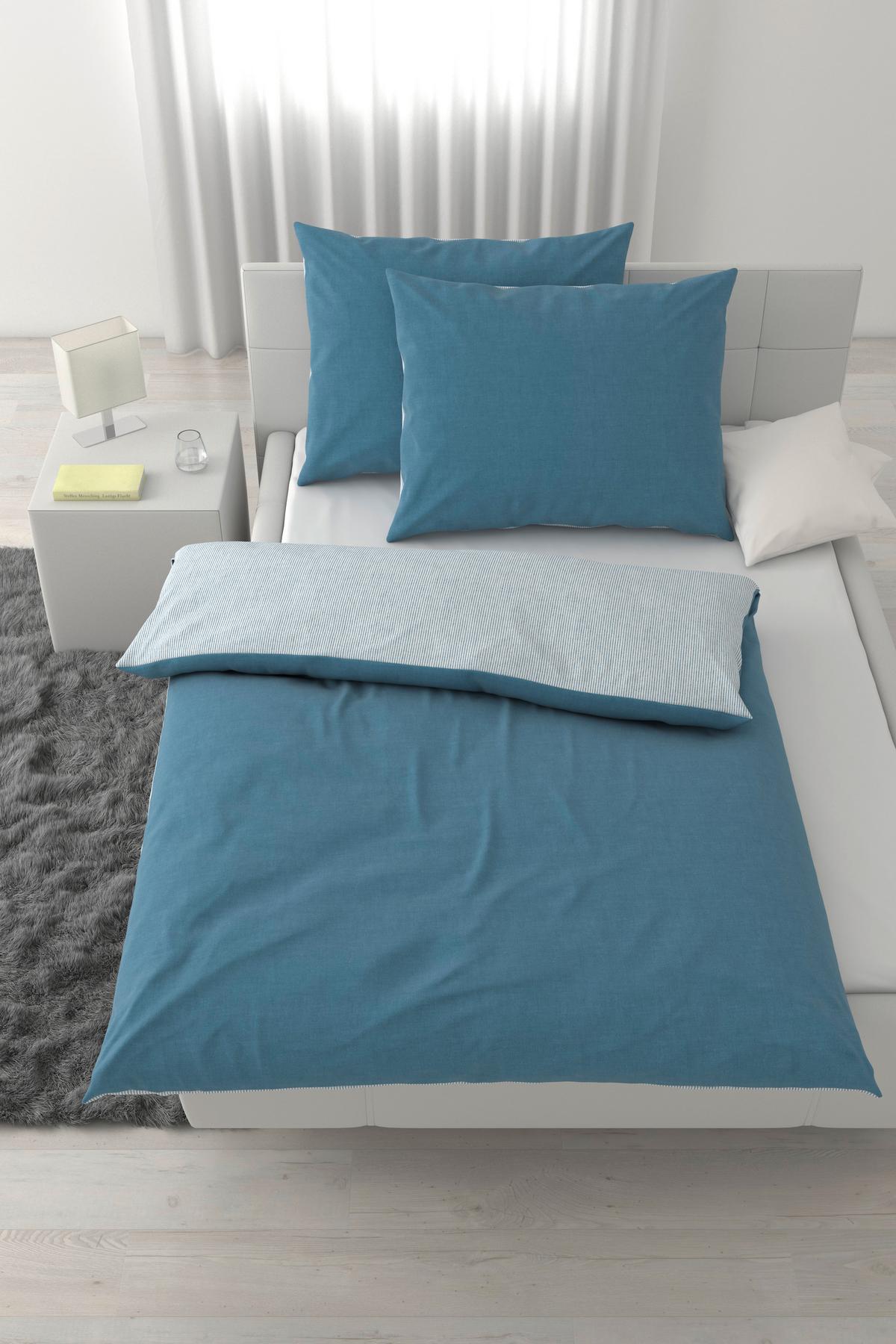 Posteljnina Chambray Stripes Xxl - modra/bela, Moderno, tekstil (200/200cm) - Mömax