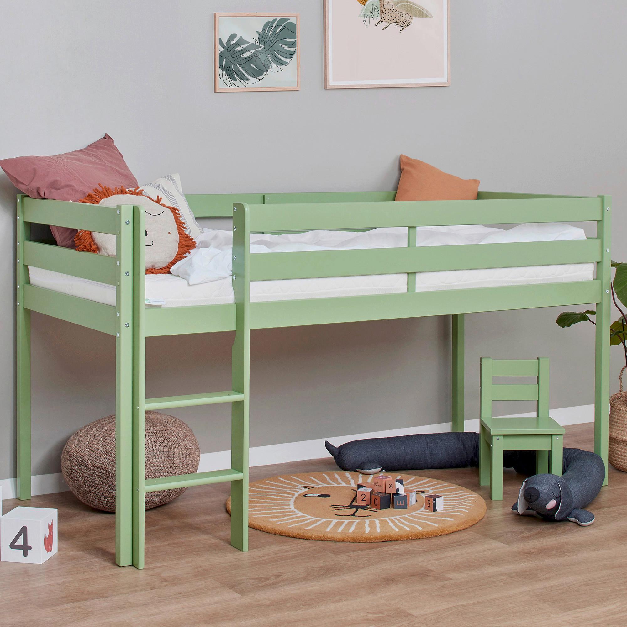Hochbett ECO COMFORT Grün ca. 90x200 cm - Naturfarben/Grün, MODERN, Holz (90/200cm) - MID.YOU