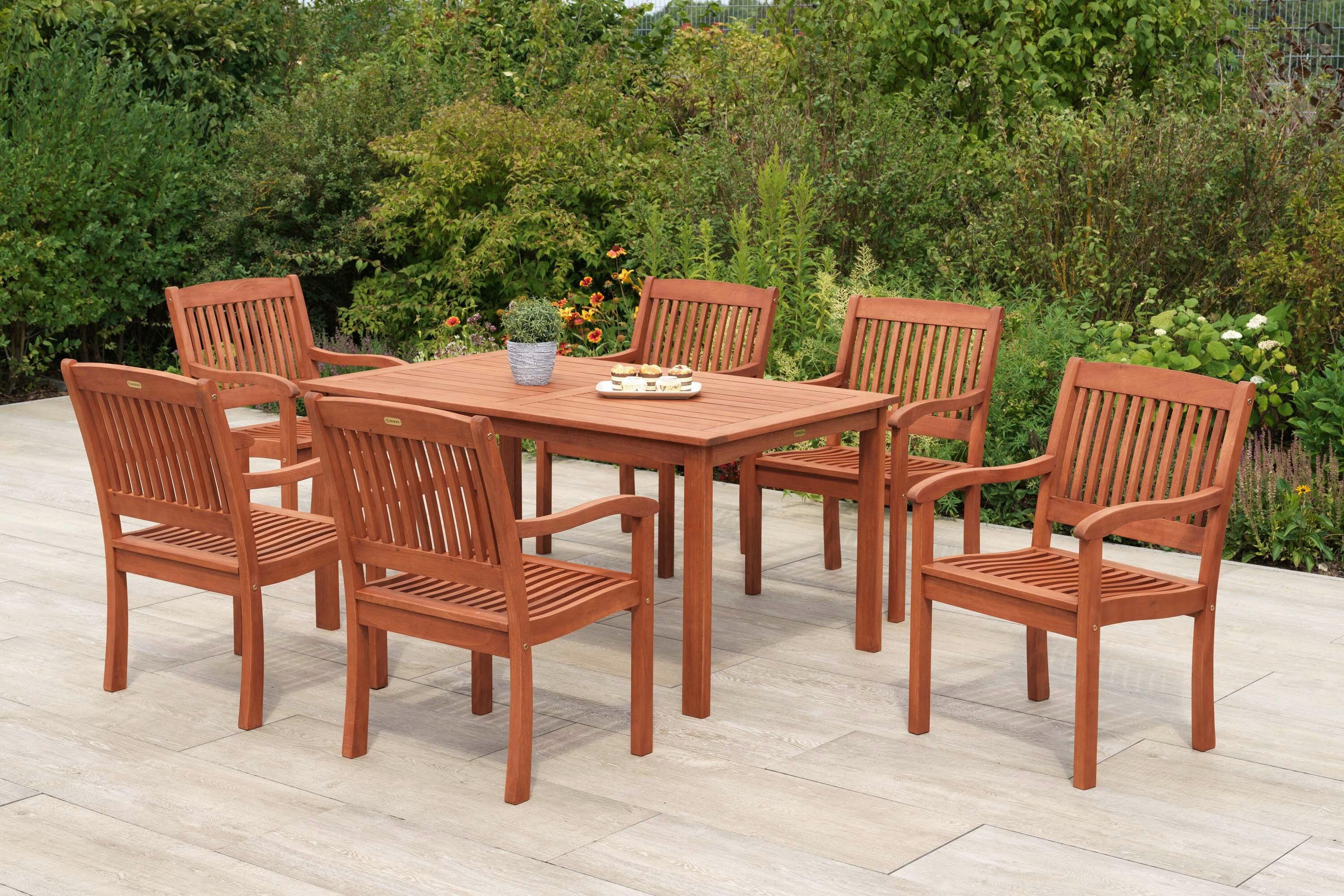 Gartentischgruppe Maracaibo 7-tlg. - Eukalyptusholzfarben, KONVENTIONELL, Holz - Gardenson