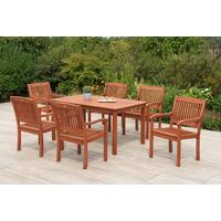 Gartentischgruppe Maracaibo 7-tlg. - Eukalyptusholzfarben, KONVENTIONELL, Holz - Gardenson