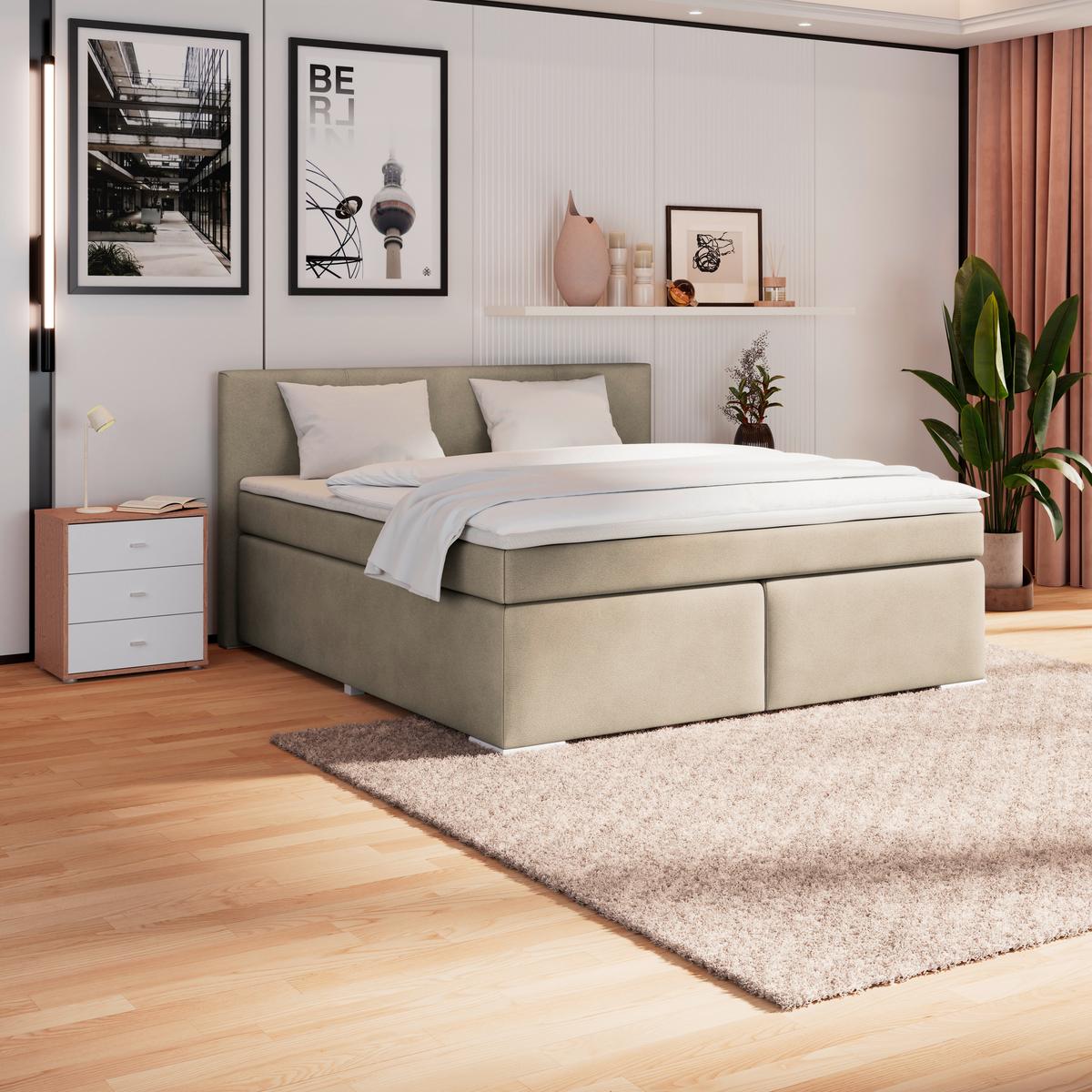 Boxspring Krevet Mira - boje sedefa/srebrne boje, Konvencionalno, drvo/metal (180/200cm) - Best Price