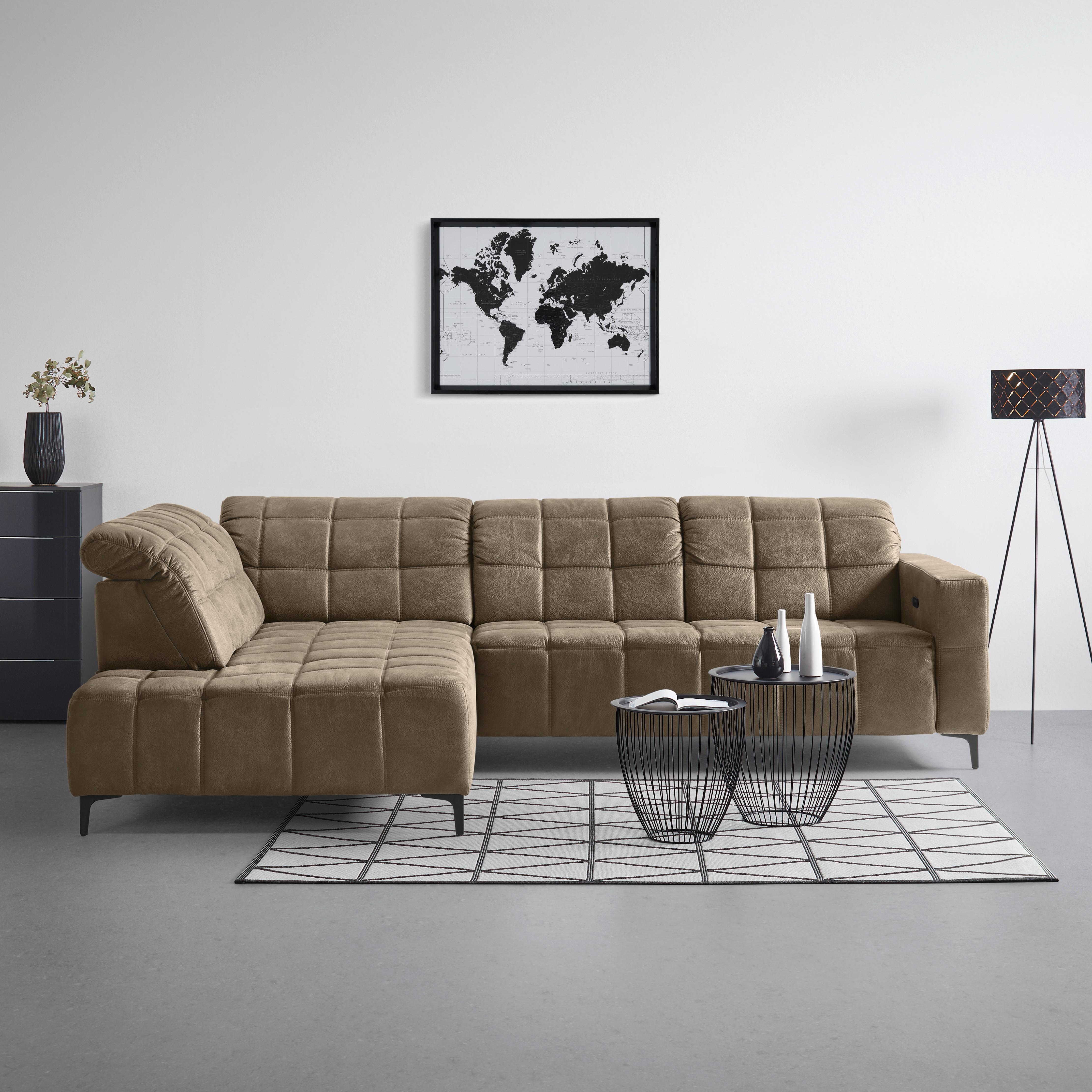 Ecksofa Panama links Taupe - Taupe/Schwarz, KONVENTIONELL, Textil/Metall (216/89-102/304cm) - Premium Living