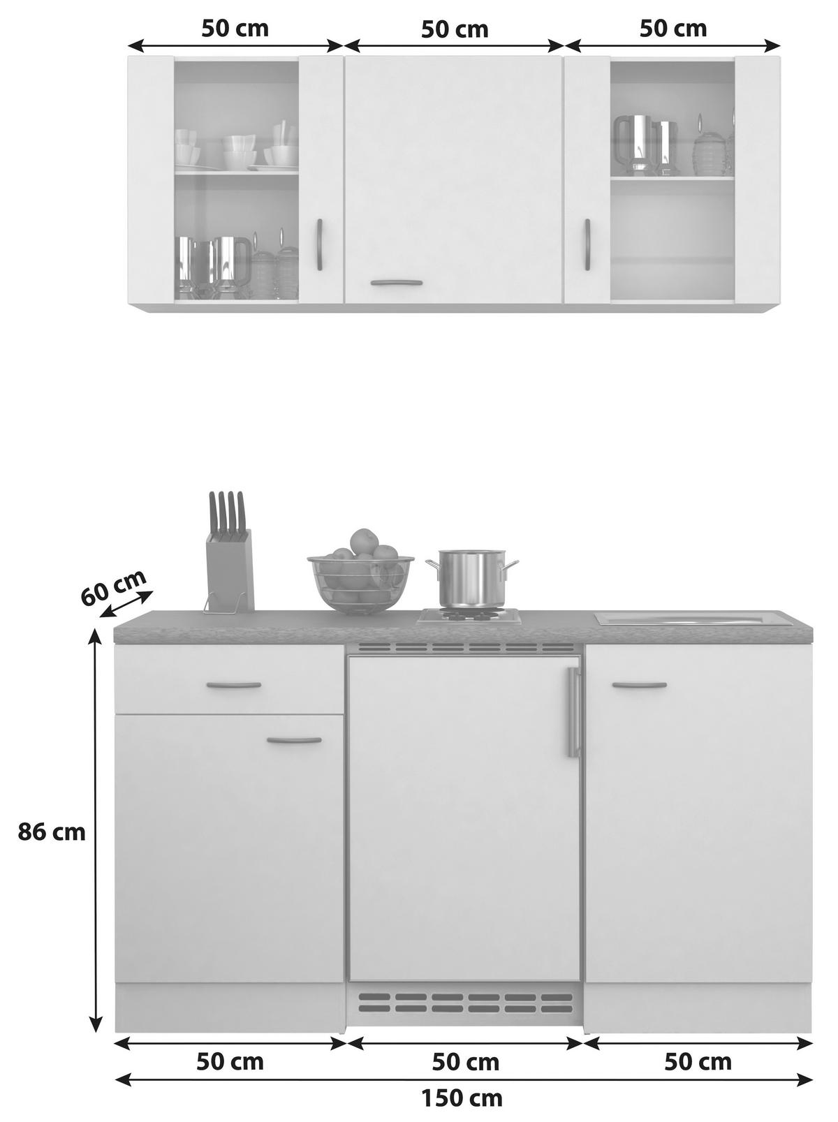 Majhna Kuhinja Z Aparati Wito, Bela - barve nerjavečega jekla/bela, Moderno, umetna masa/steklo (150,5cm) - FlexWell