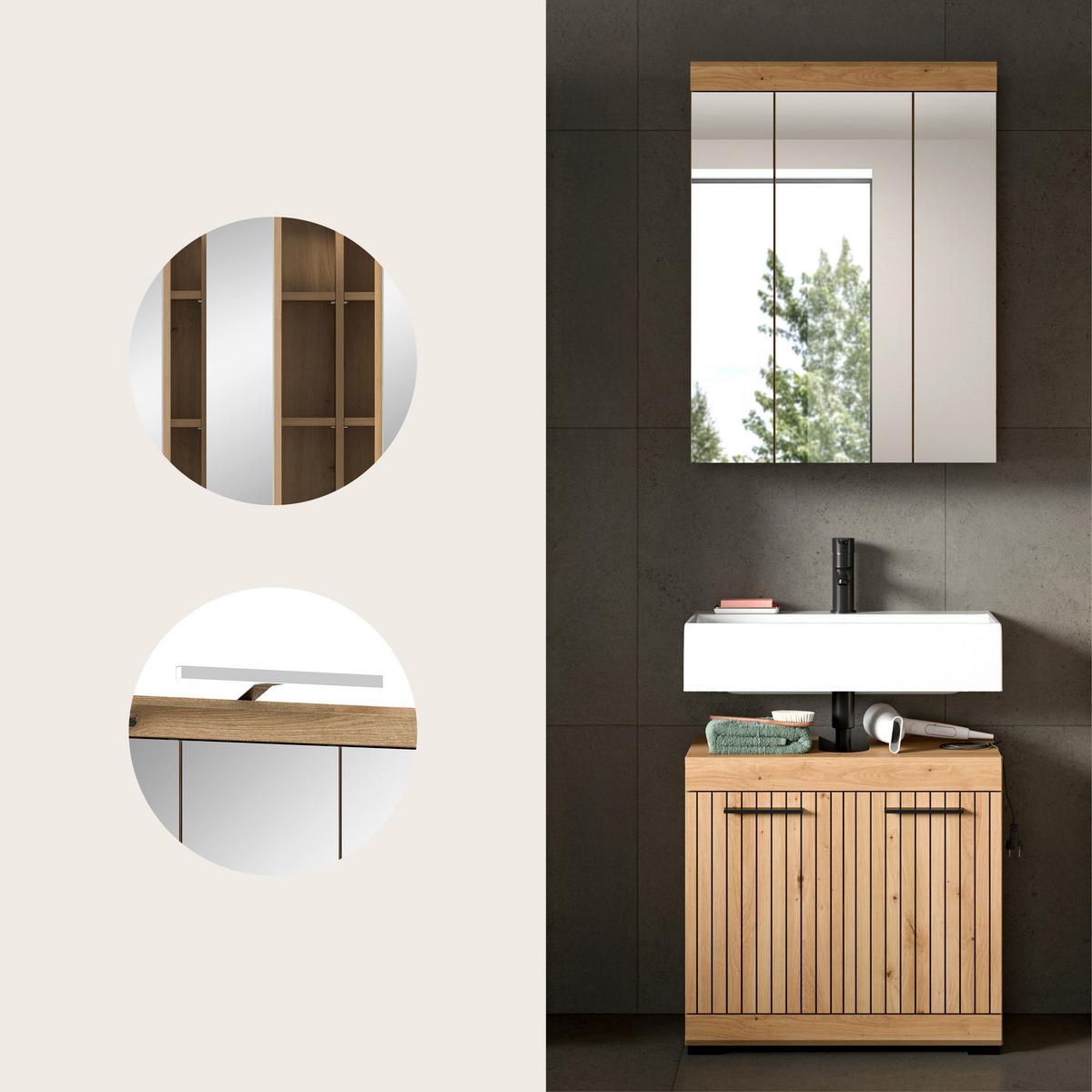 Badezimmer Scout Eiche Artisan 2-teilig - Schwarz/Eiche Artisan, Trend, Glas/Holzwerkstoff (60cm) - MID.YOU