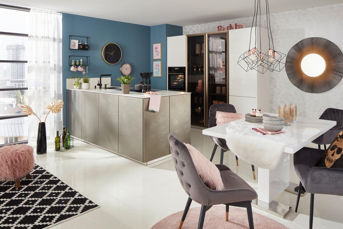 Einbauküche Vegas-Plus - Weiss/Beige, Modern, Holzwerkstoff (245/240cm) - Dieter Knoll