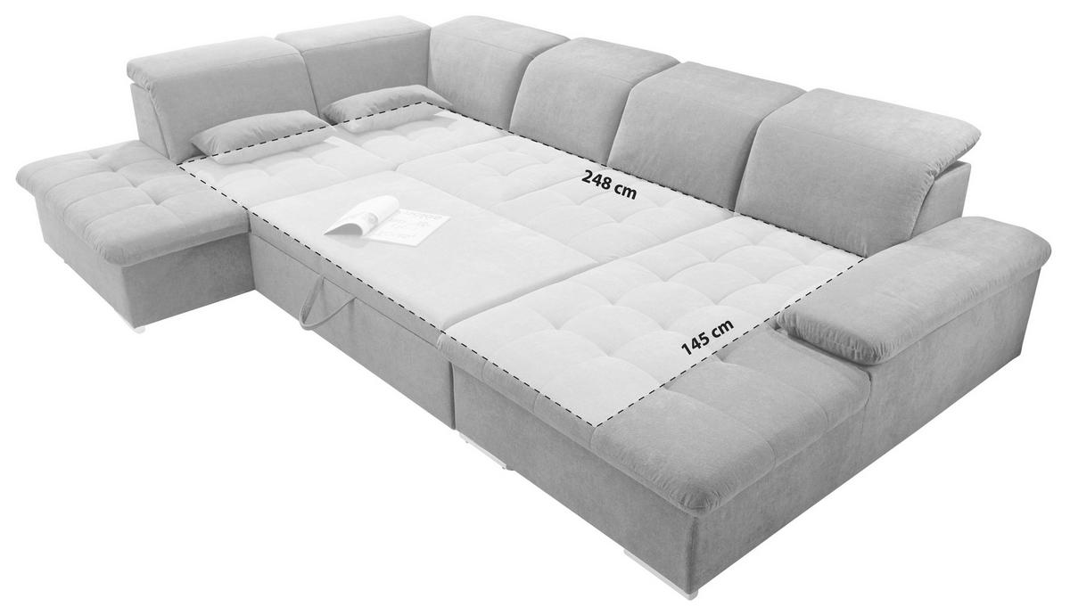 Wohnlandschaft Wayne U inkl. Kissen Dunkelgrau - Dunkelgrau/Silberfarben, KONVENTIONELL, Kunststoff/Textil (240/340/188cm) - MID.YOU