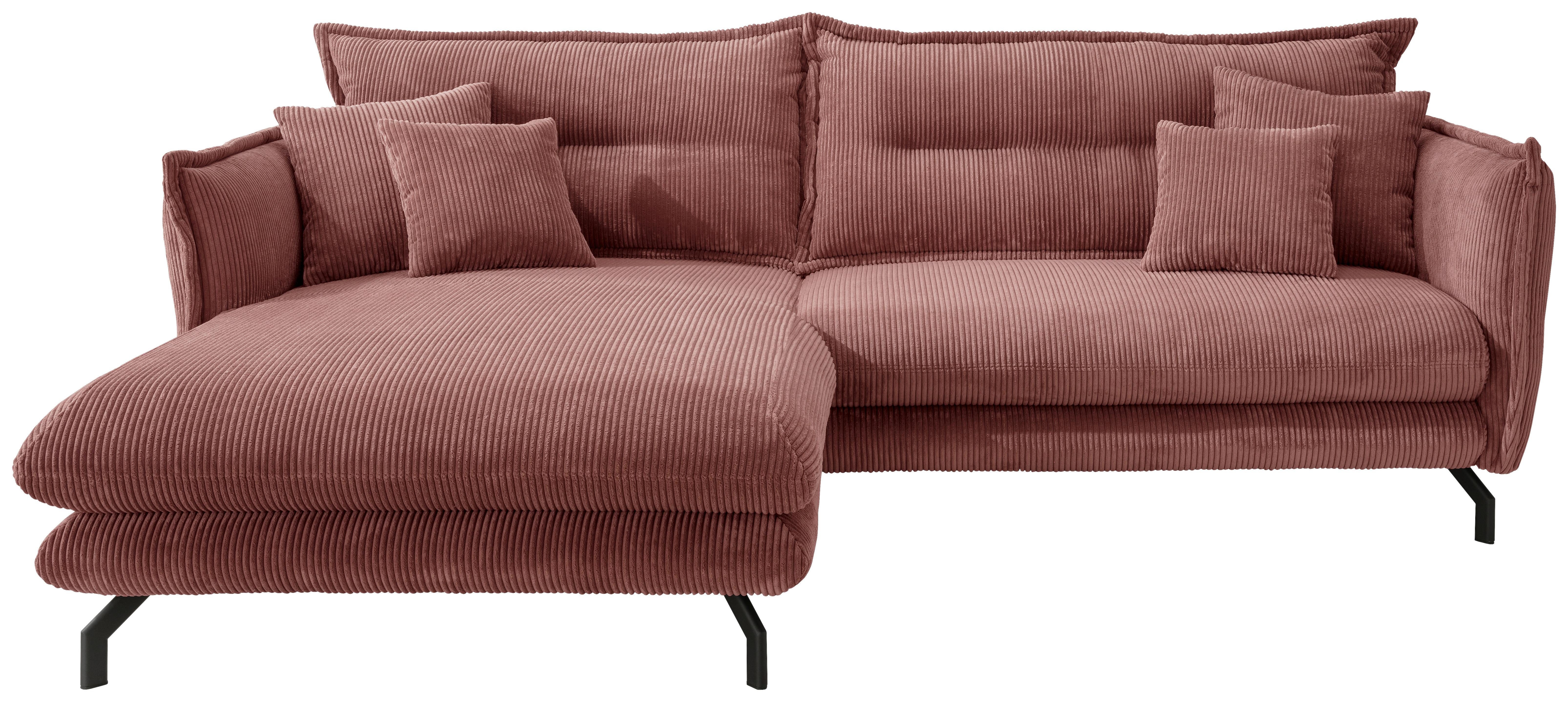 Wohnlandschaft Lava Koralle Cord - Koralle/Schwarz, MODERN, Textil/Metall (180/255cm) - Livetastic