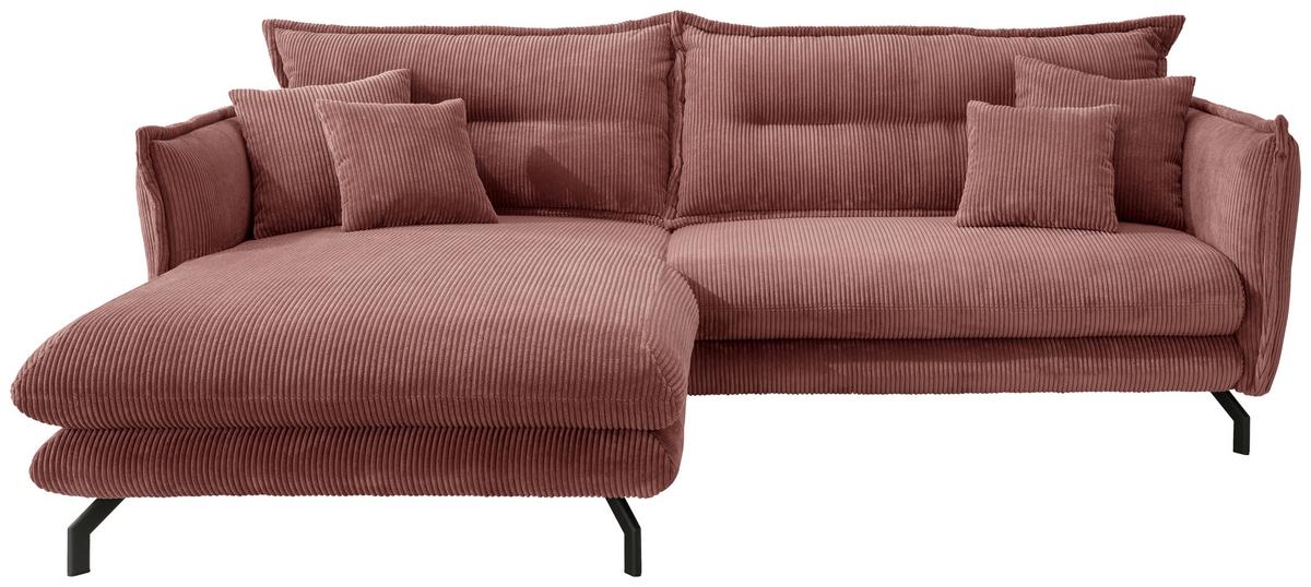 Wohnlandschaft Lava Koralle Cord - Koralle/Schwarz, MODERN, Textil/Metall (180/255cm) - Livetastic