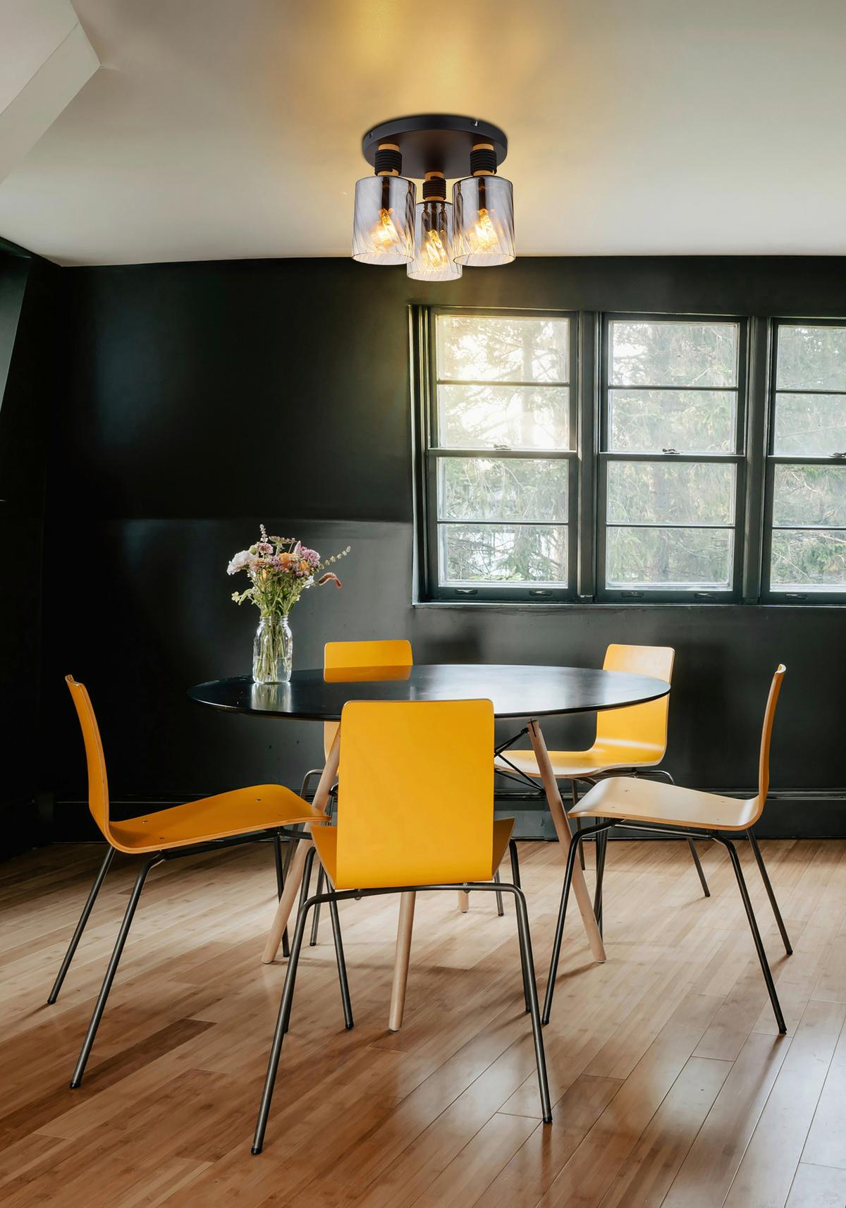 DECKENLEUCHTE 15777-3D  OSBORNE - Klar/Schwarz, Design, Glas/Holz (32/25,4cm) - Globo