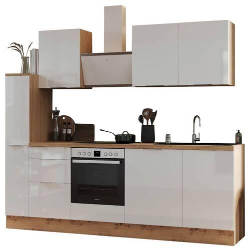 Küchenblock Elisabeth mit Geräten Weiß ca. 250 cm - Weiß Hochglanz/Eiche Artisan, LIFESTYLE, Holzwerkstoff/Metall (250/225/60cm) - Respekta