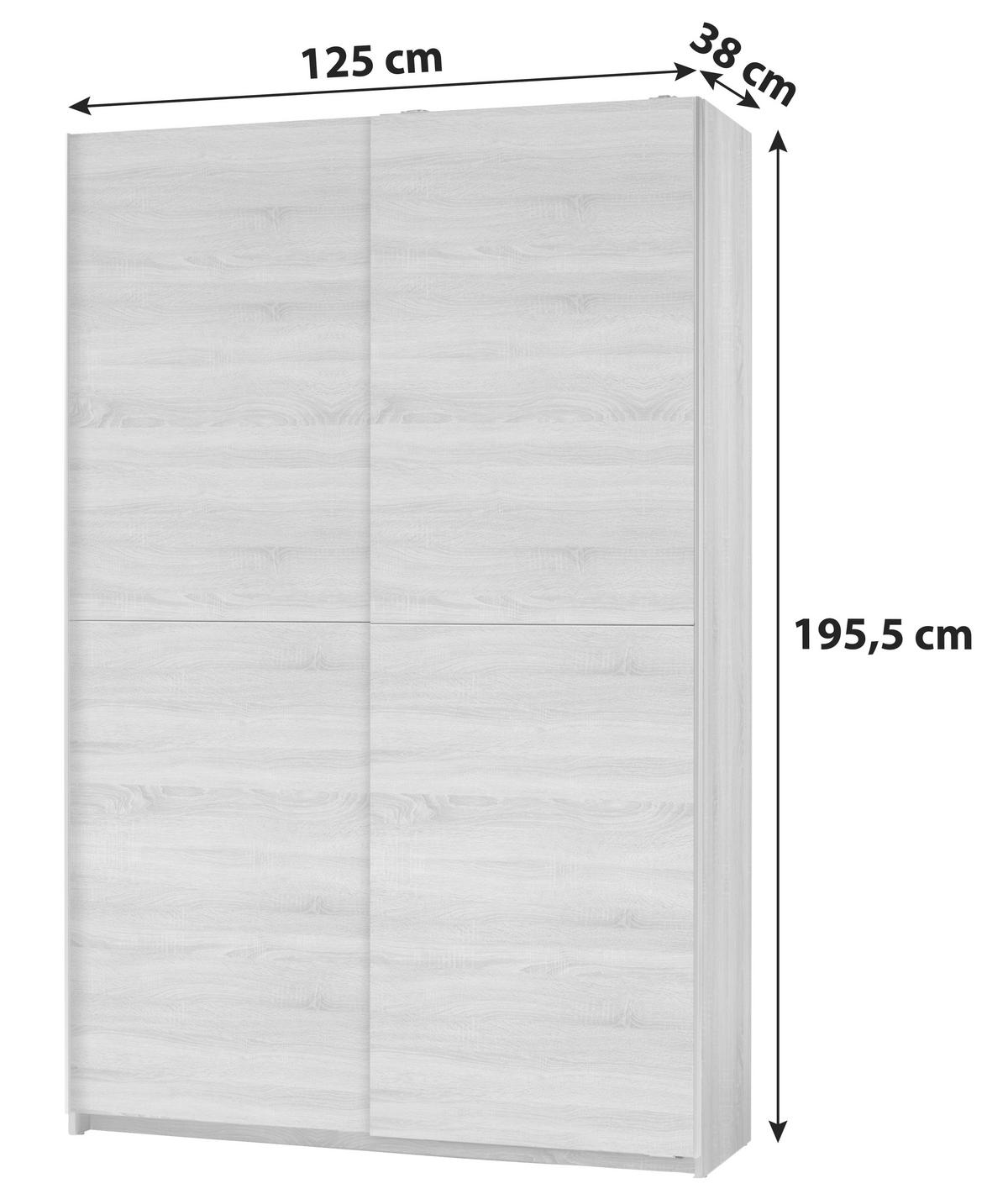 Tolóajtós Szekrény Slim - ezüst/tölgyfa, Basics, faalapú anyag/fém (125/195,5/38cm) - P & B