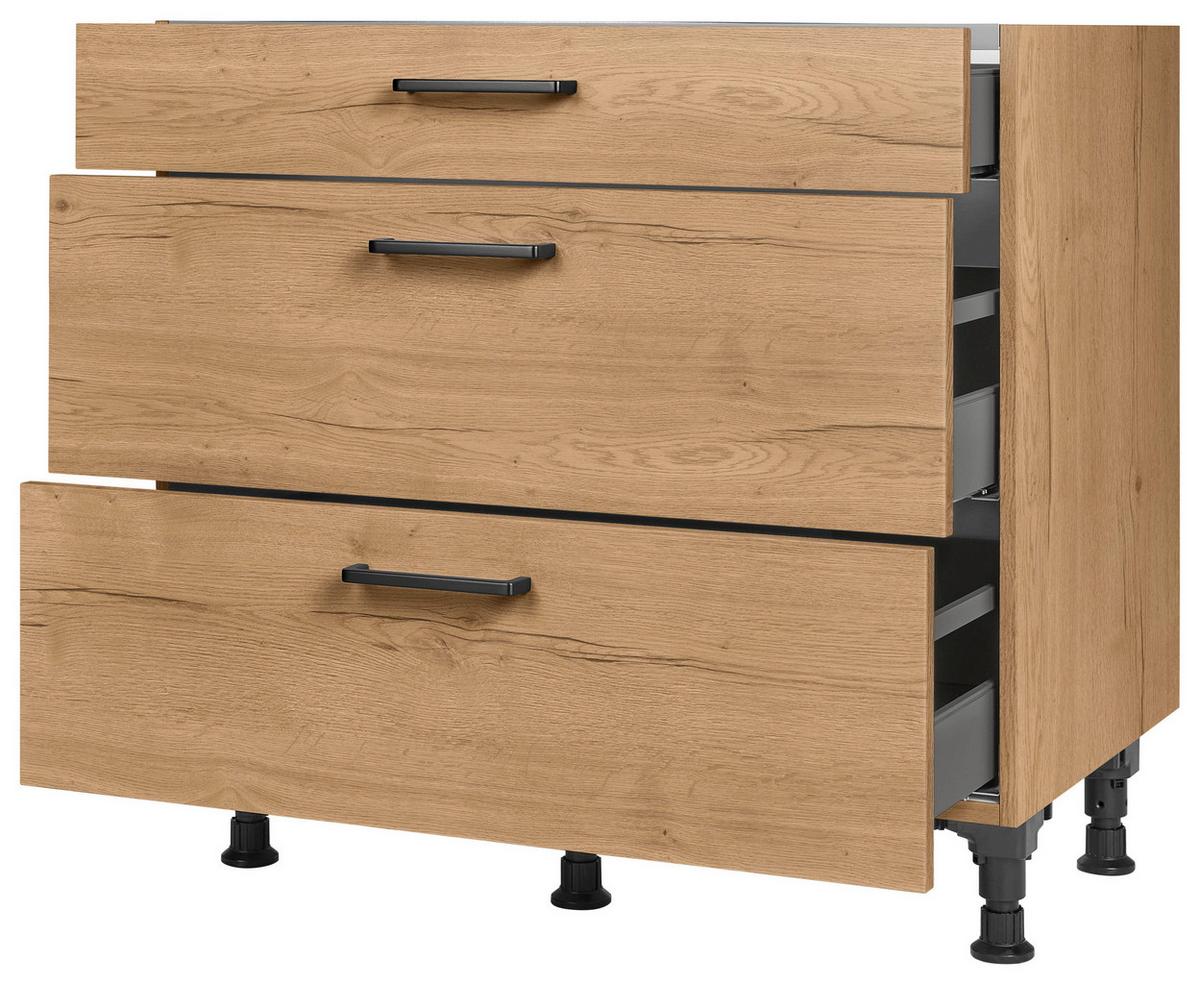 Kochfeldumbauschrank Structura Eiche - Eichefarben/Schwarz, MODERN, Holzwerkstoff/Metall (90/87/56cm) - Nobilia