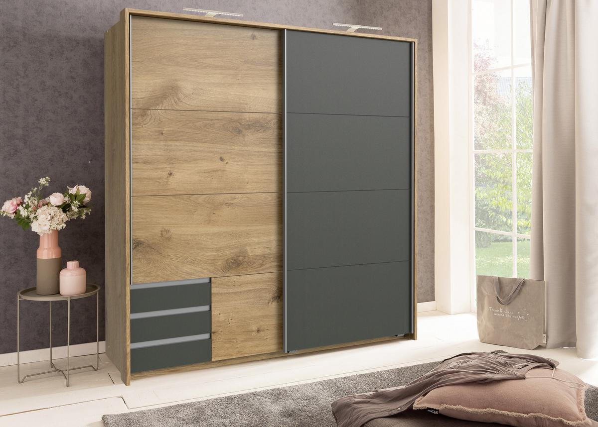 DULAP USI ROTATIVE EMDEN - culoare lemn stejar/grafit, Modern, material pe bază de lemn (180/198/64cm)