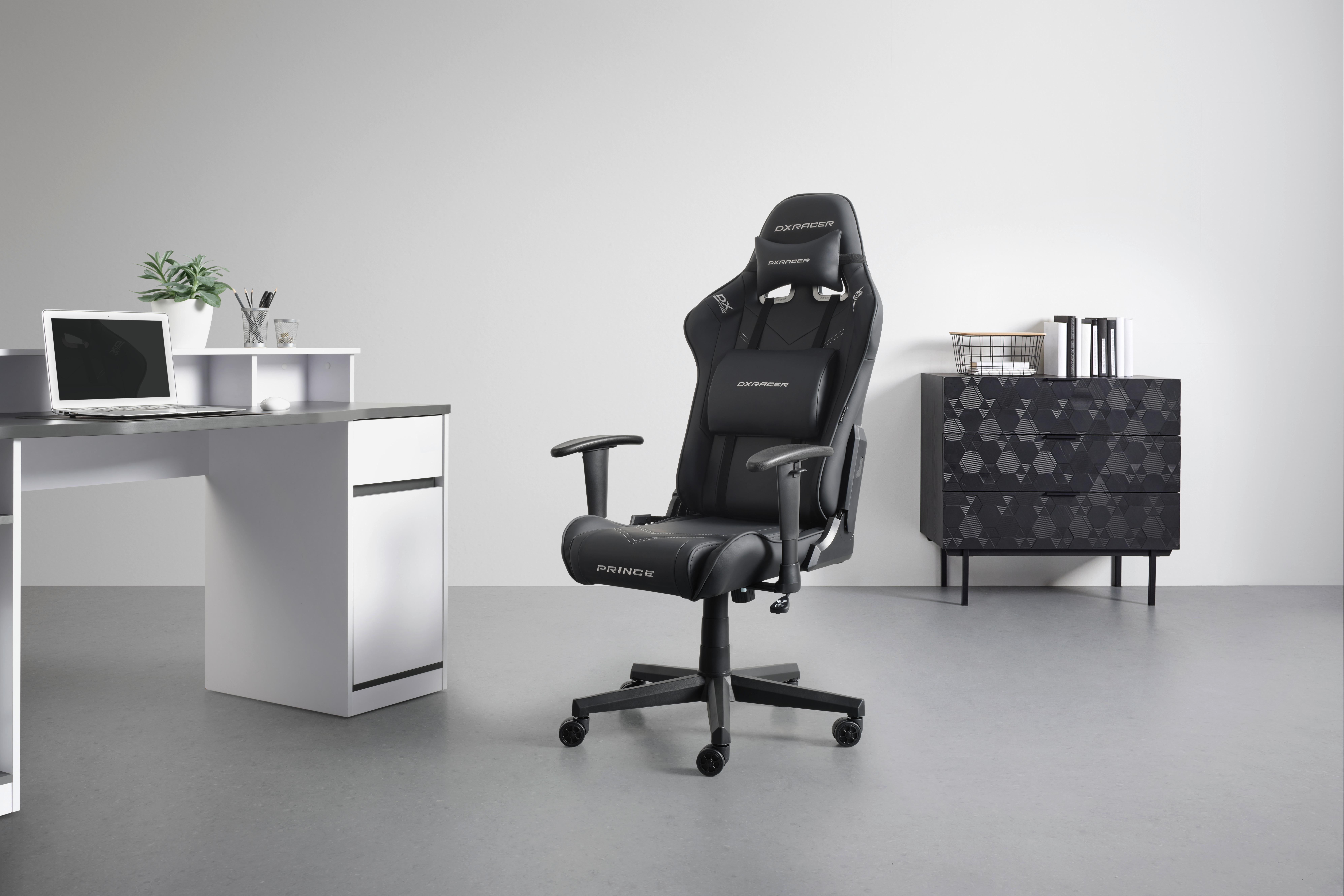 GAMINGSTOL PRINCE -EXKLUSIV- - vit/svart, Modern, textil/plast (67/126/67cm) - Dxracer