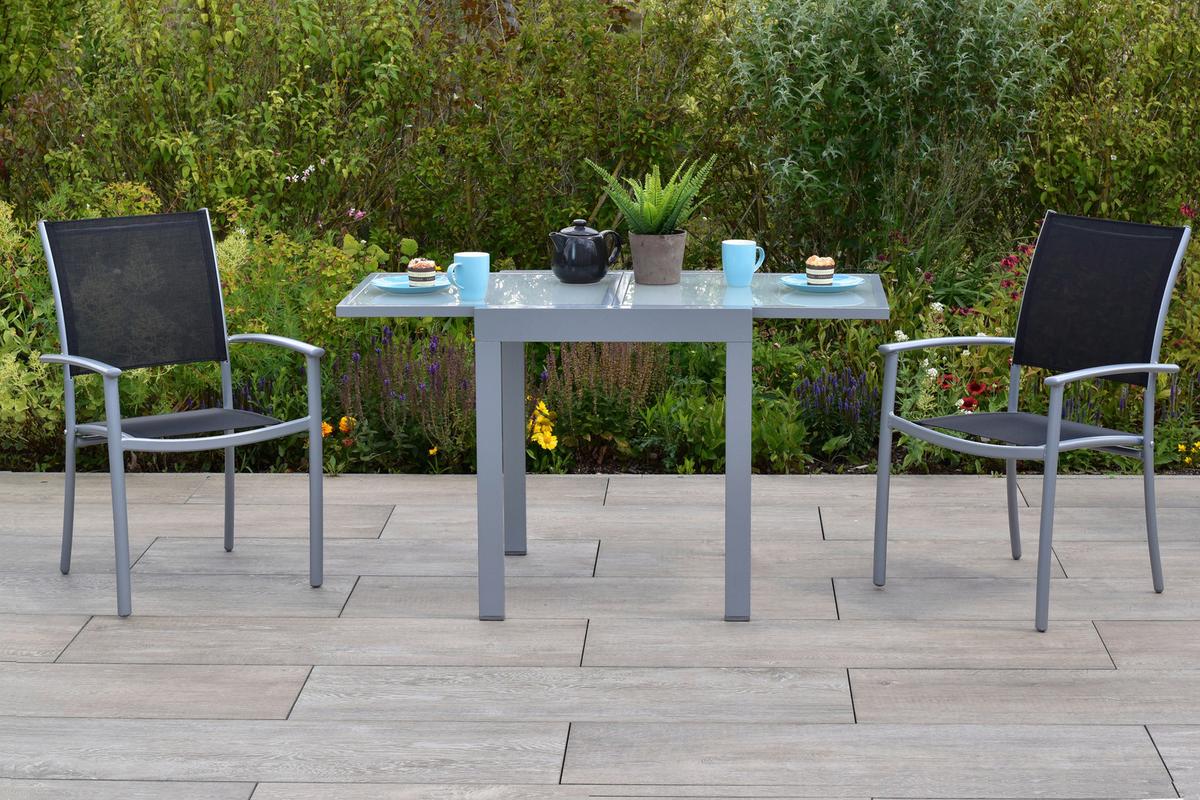 Vrtni Set Milano, 3-delni, Raztegljiva Miza - srebrne barve/črna, Moderno, kovina/tekstil - Gardenson