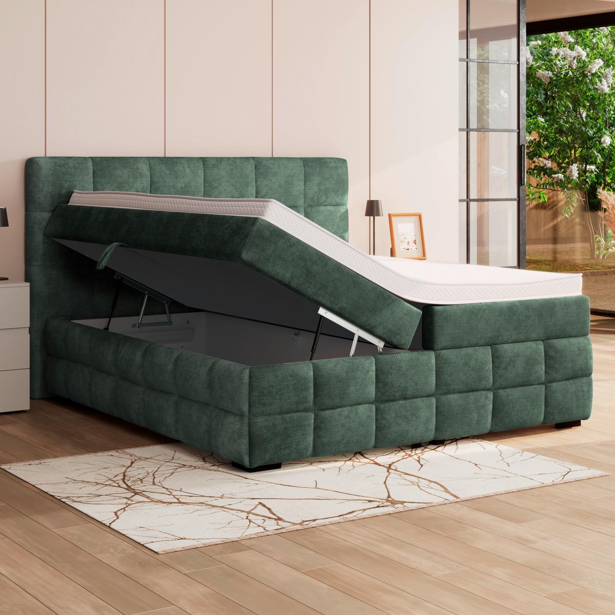 PAT BOX VEGA - verde, Trend, lemn/textil (160/200cm) - Modern Living