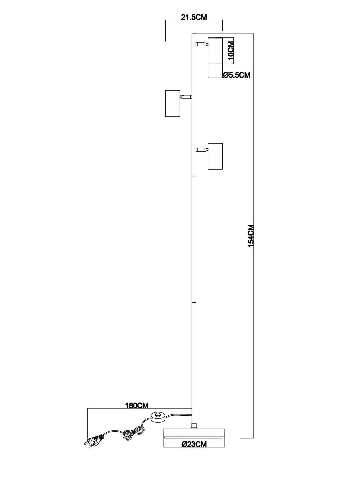 Lampadar WITMO - negru, Modern, metal (23/154cm) - Mömax