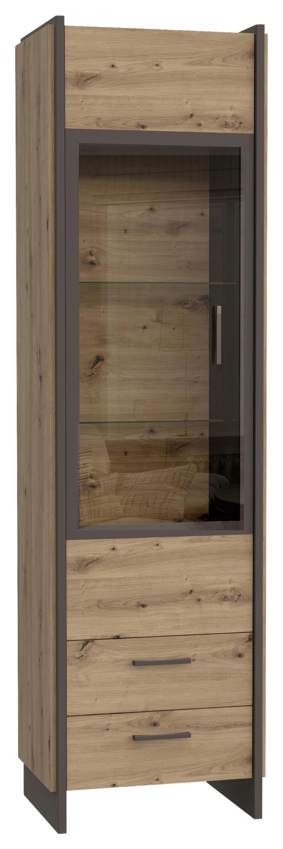 Vitrina Flash, Barva Hrasta, Siva - siva/barve hrasta, Moderno, umetna masa/steklo (57,4/204,5/41,3cm) - Hom`in
