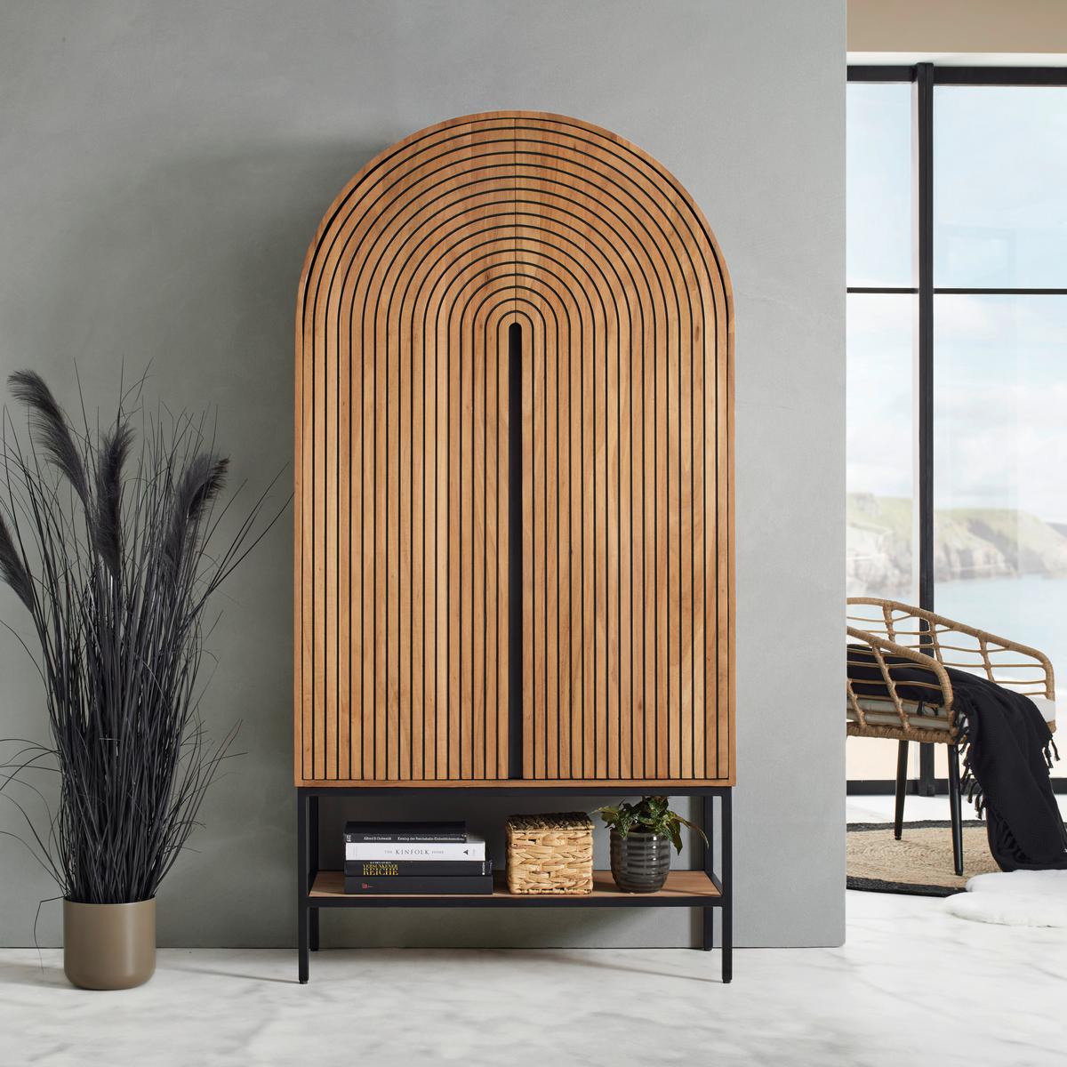 Highboard Koda Rundbogen Akazie Echtholzfurnier - Schwarz/Braun, MODERN, Holz/Holzwerkstoff (90/180/42cm) - Mömax